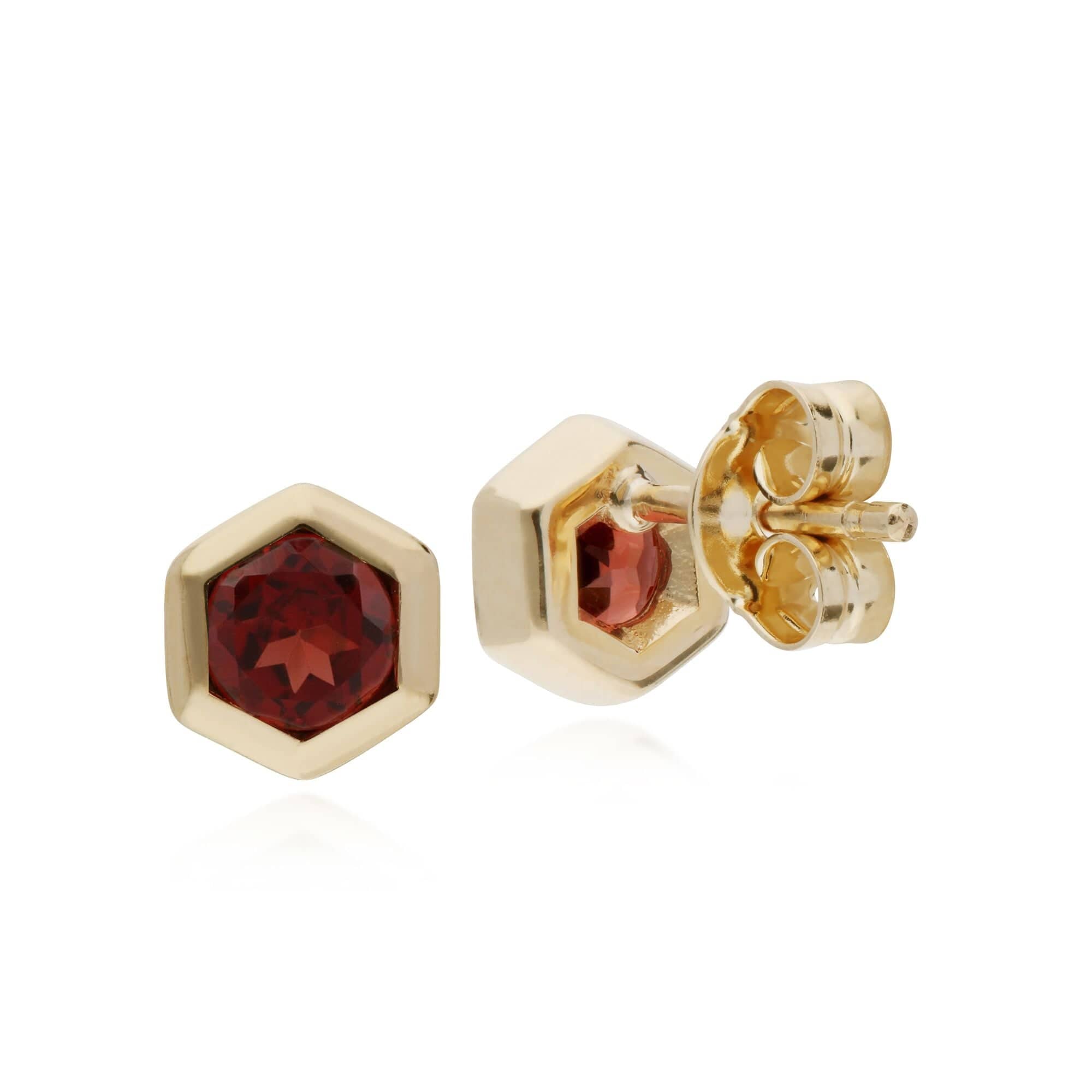 Gemondo  9ct Yellow Gold Mozambique Garnet Hexagon Stud Earrings - Gemondo