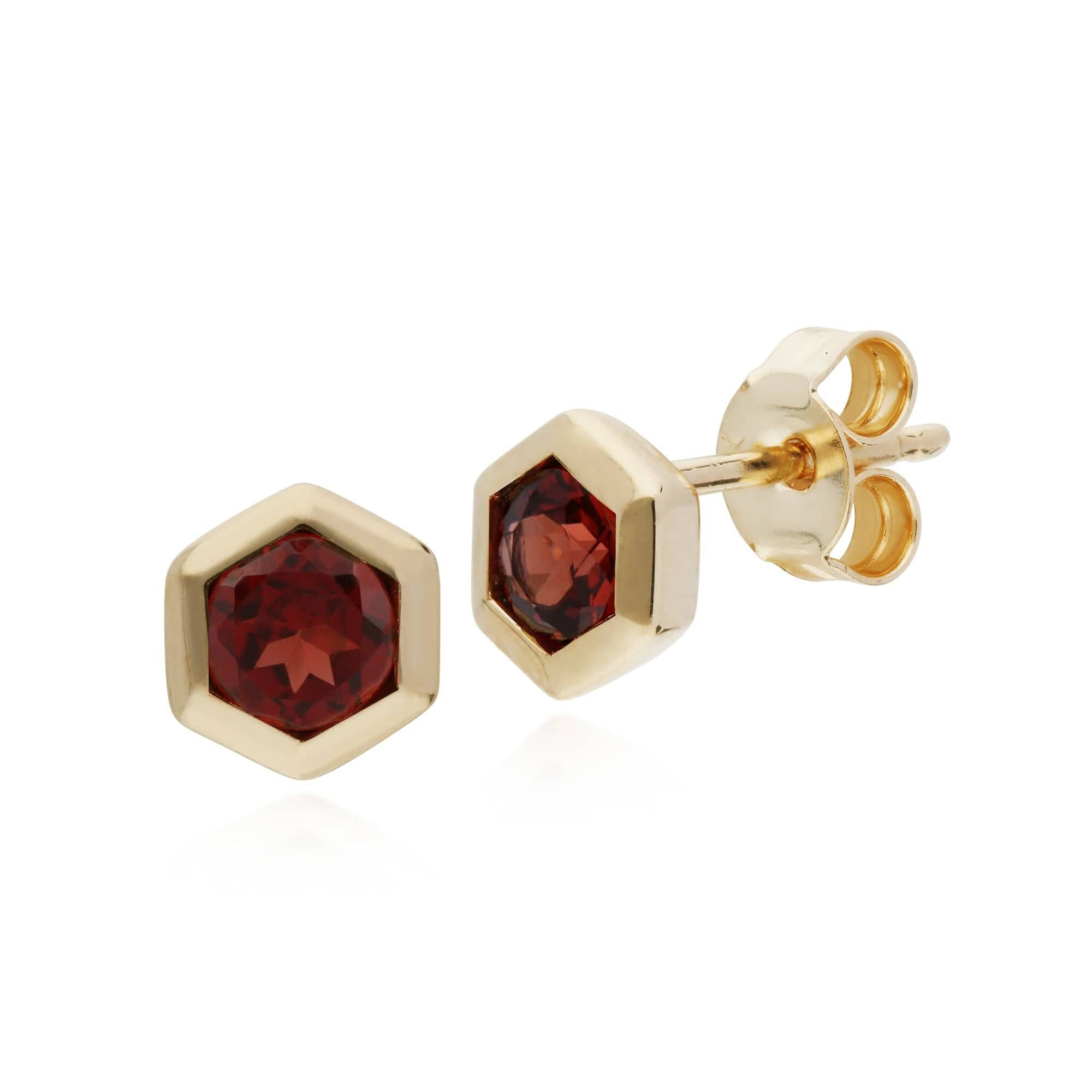 Gemondo  9ct Yellow Gold Mozambique Garnet Hexagon Stud Earrings - Gemondo