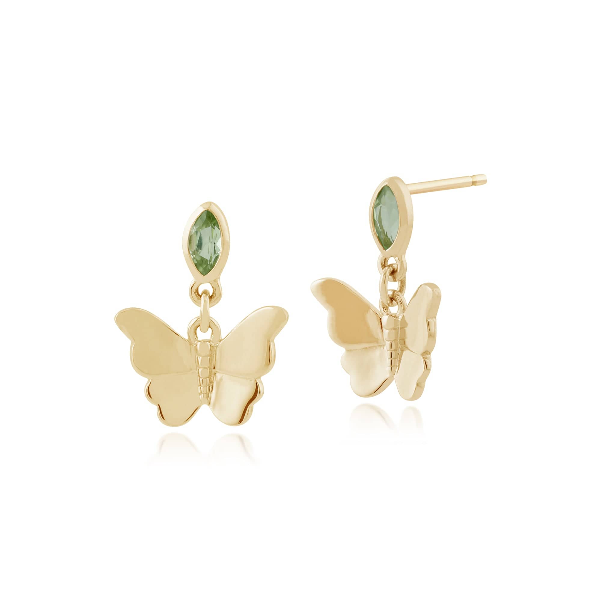 Gemondo 9ct Yellow Gold 0.15ct Peridot Butterfly Drop Earrings Image