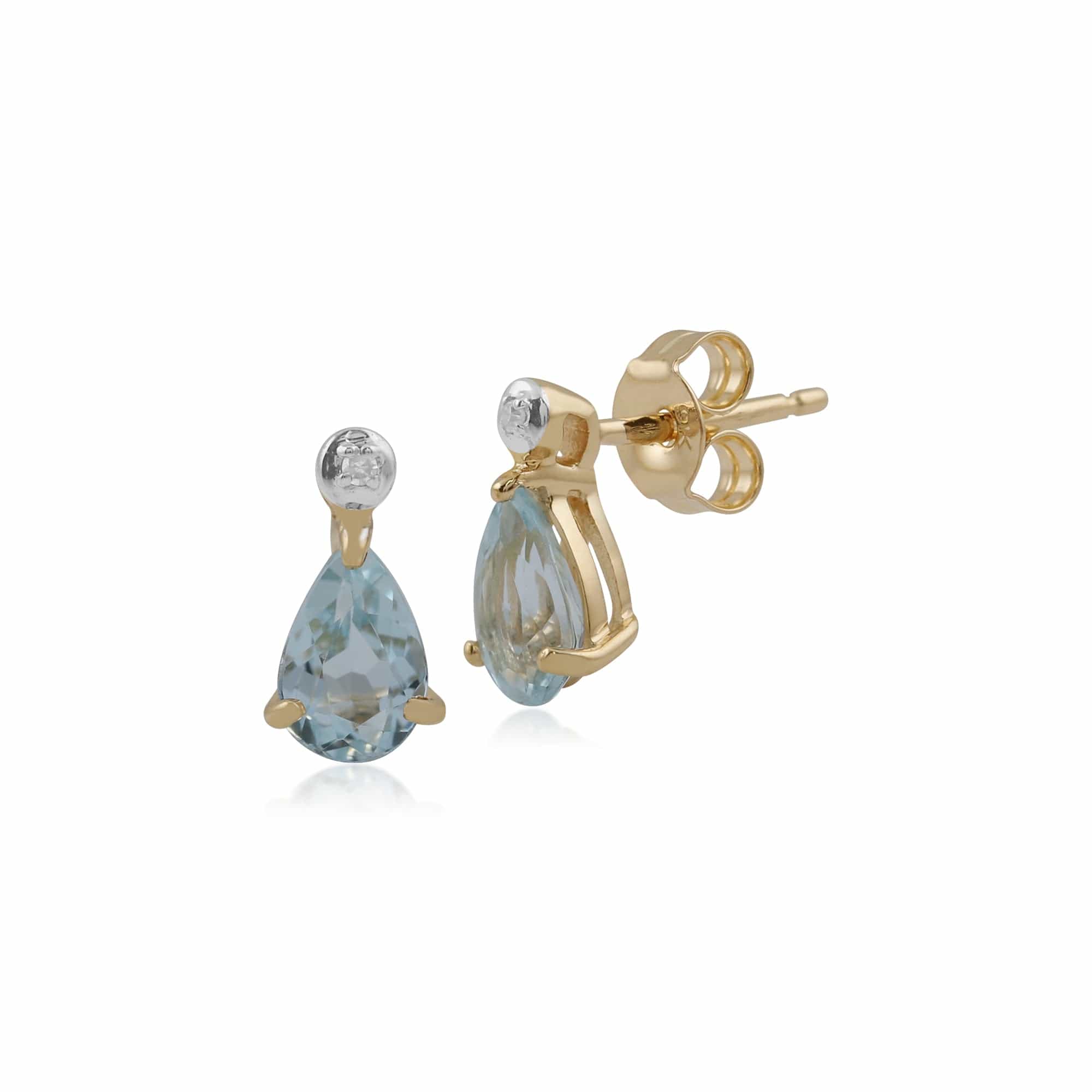 Classic Pear Blue Topaz & Diamond Drop Earrings in 9ct Yellow Gold - Gemondo