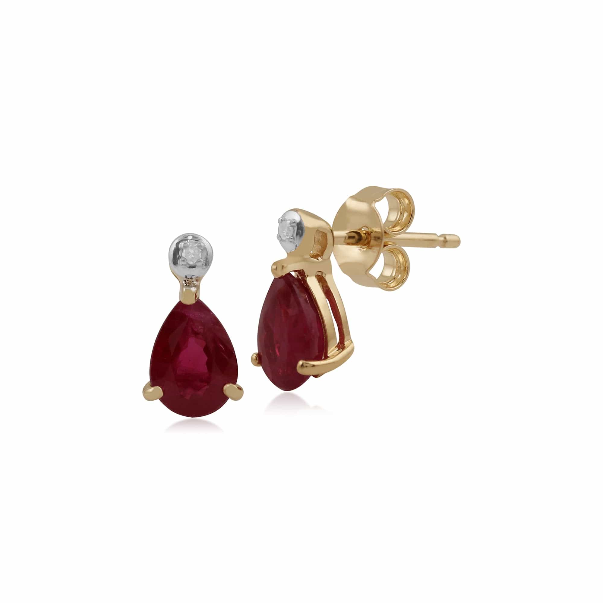 Classic Pear Ruby & Diamond Drop Earrings in 9ct Yellow Gold - Gemondo
