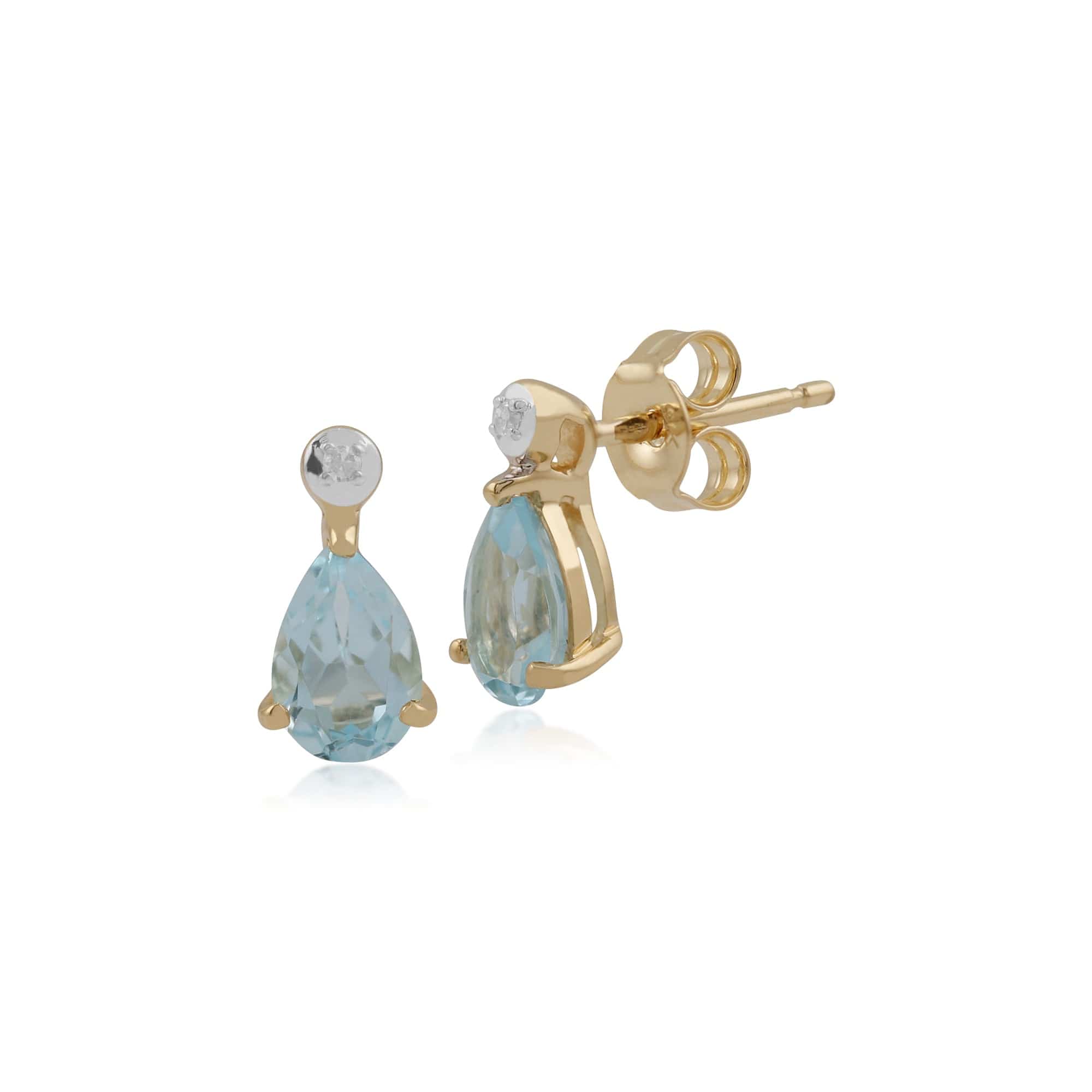 Classic Pear Aquamarine & Diamond Stud Earrings in 9ct Yellow Gold - Gemondo