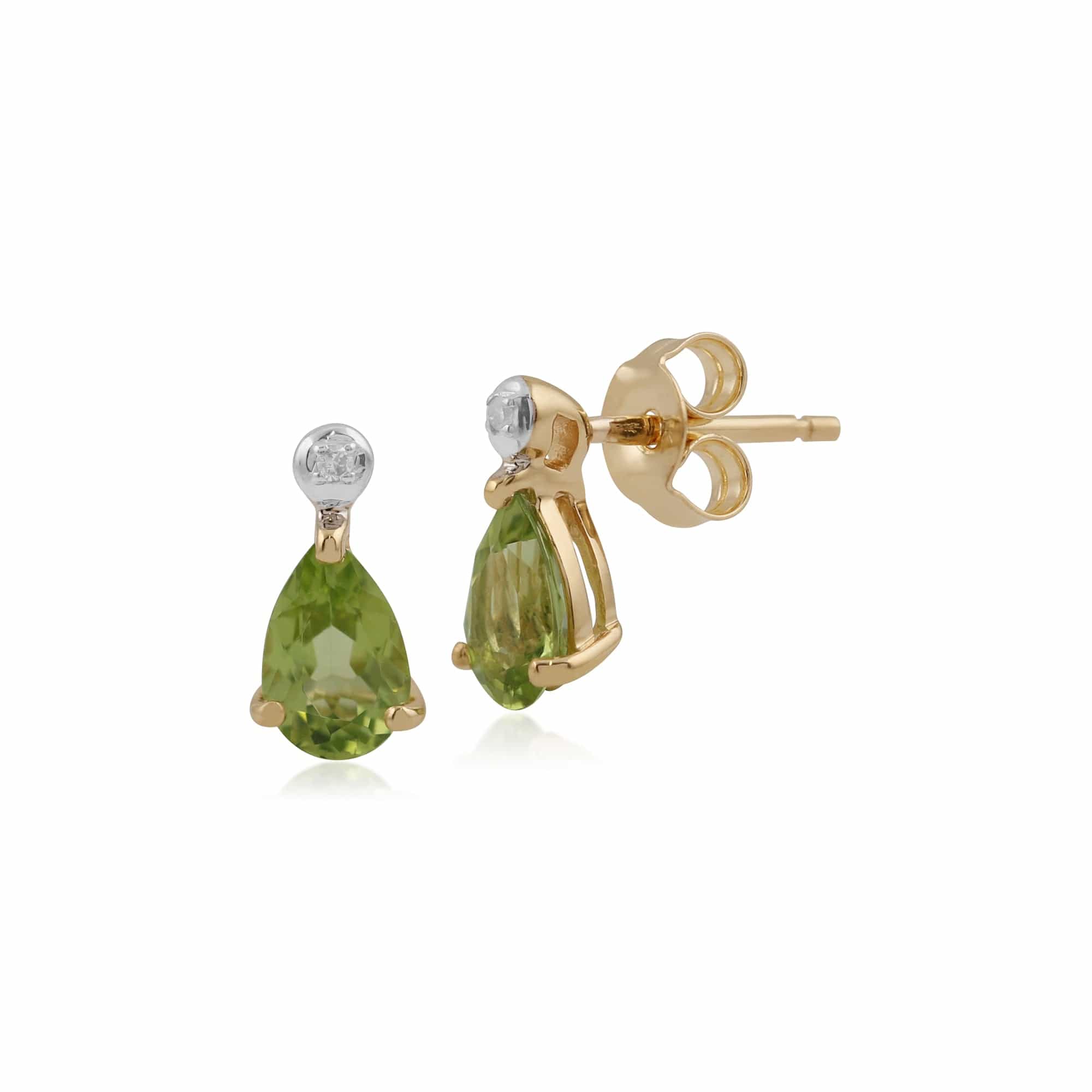 Classic Pear Peridot & Diamond Drop Earrings in 9ct Yellow Gold - Gemondo