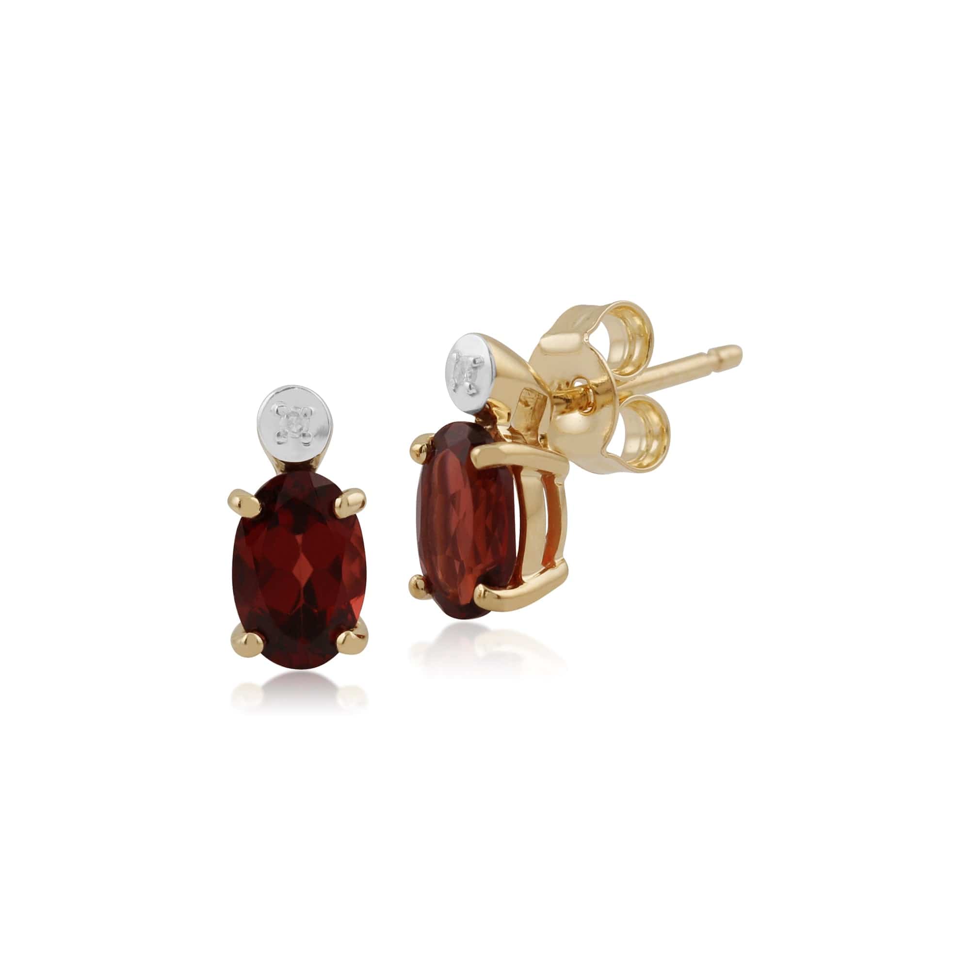 Classic Oval Garnet & Diamond Stud Earrings in 9ct Yellow Gold - Gemondo