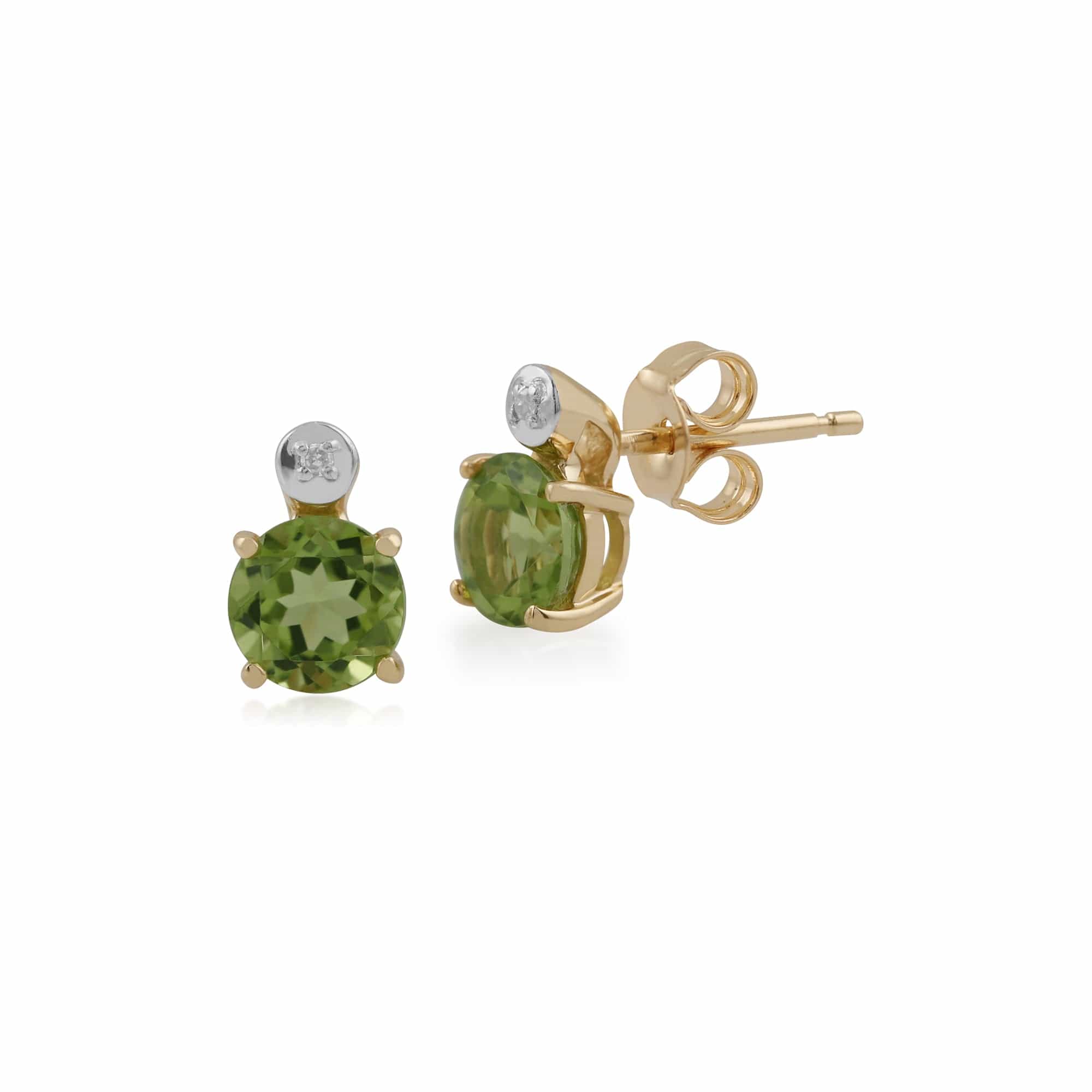 Classic Round Peridot & Diamond Stud Earrings in 9ct Yellow Gold - Gemondo