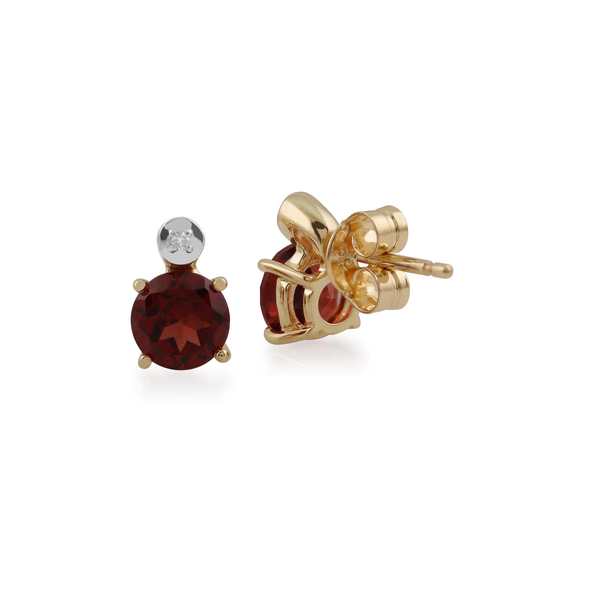 135E1265049 Classic Round Garnet & Diamond Stud Earrings in 9ct Yellow Gold 2