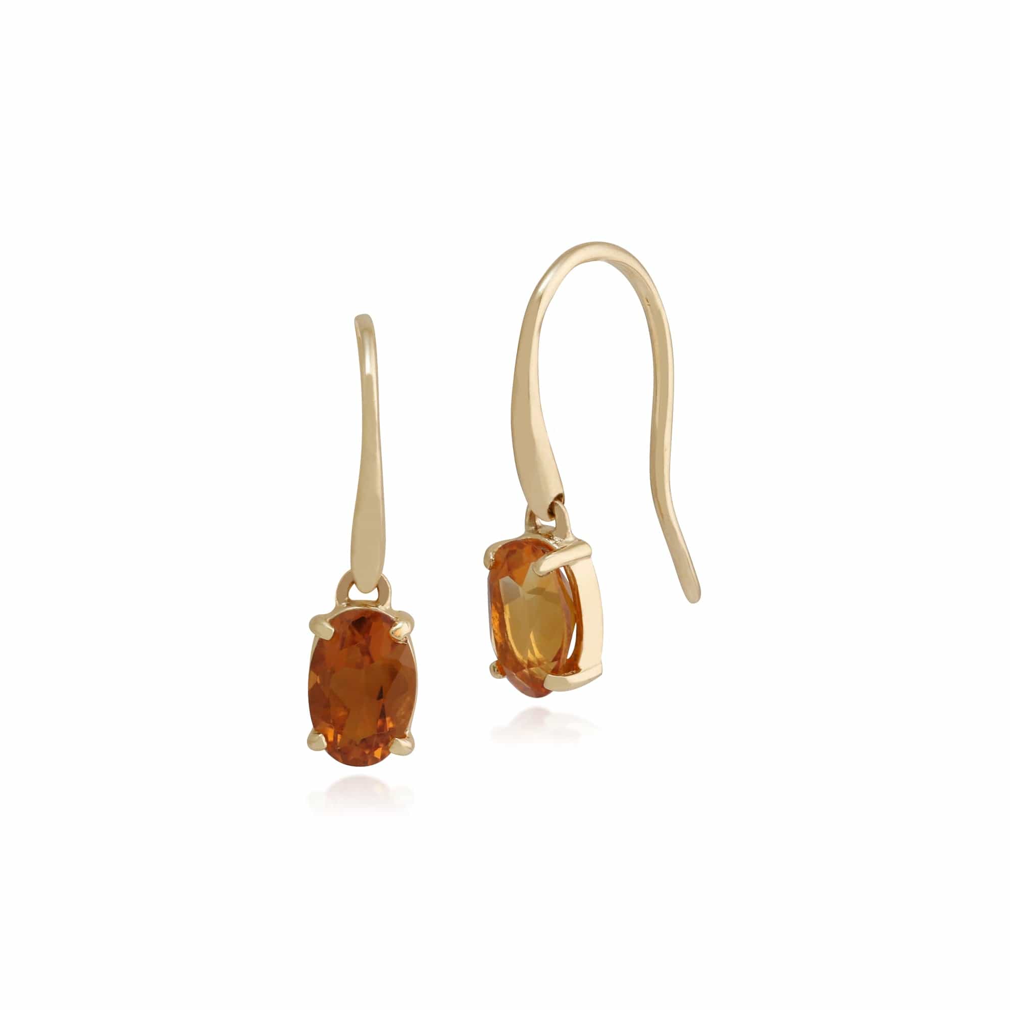 Classic Oval Citrine Claw Set Drop Earrings in 9ct Yellow Gold - Gemondo