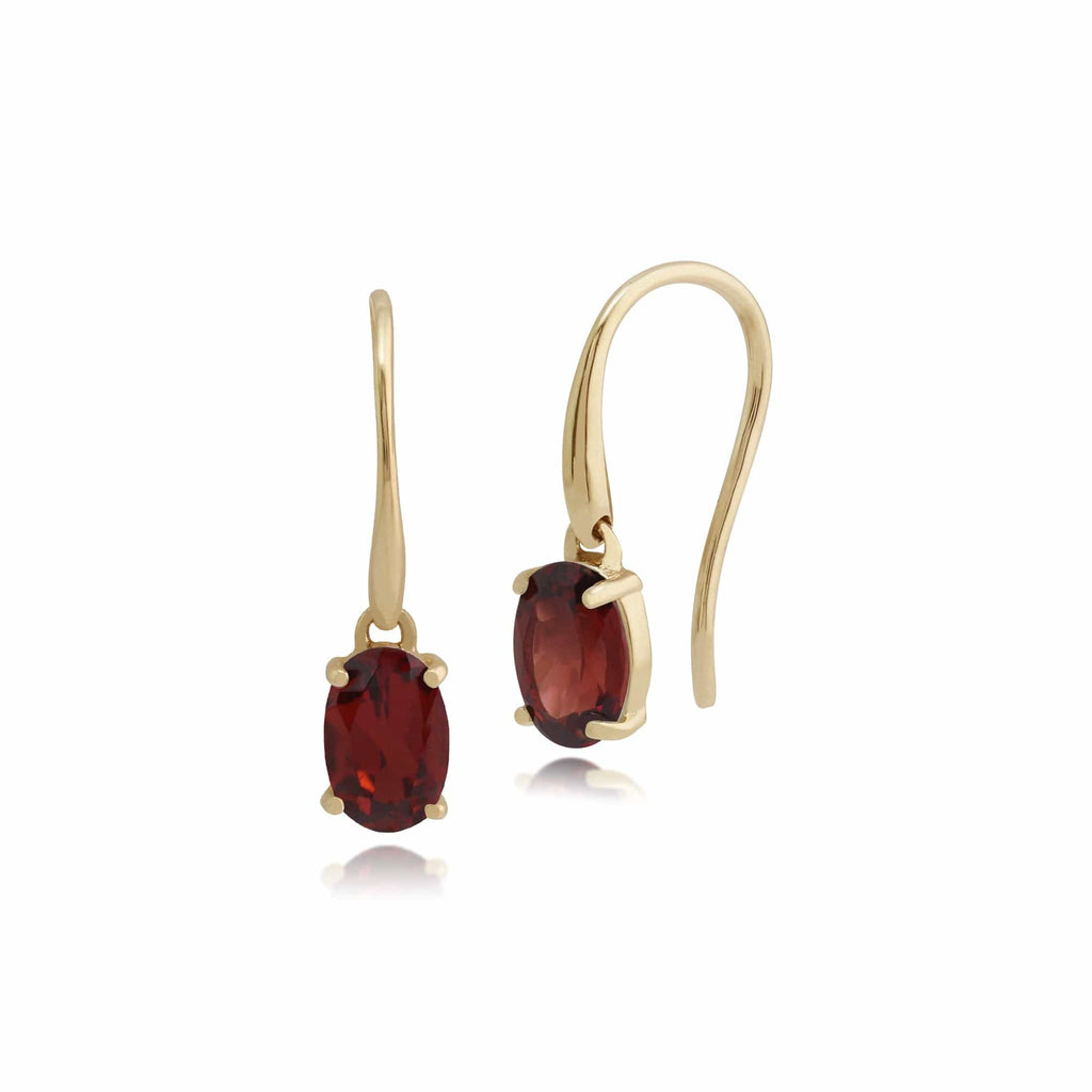Classic Oval Garnet Drop Earrings 9ct Yellow Gold