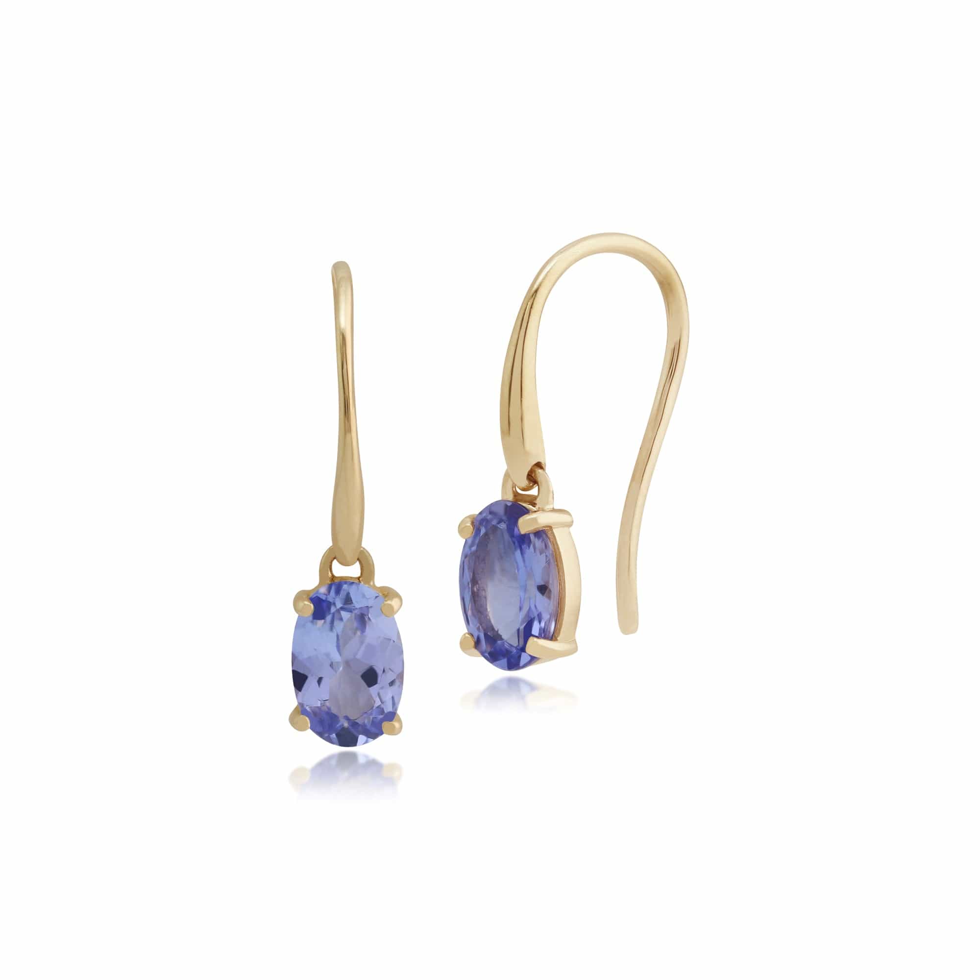 Classic Oval Tanzanite Hook Drop Earrings in 9ct Yellow Gold - Gemondo