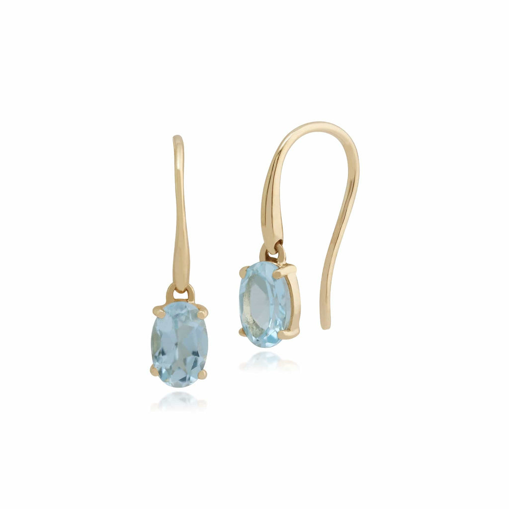 Classic Oval Aquamarine Claw Set Drop Earrings 9ct Yellow Gold