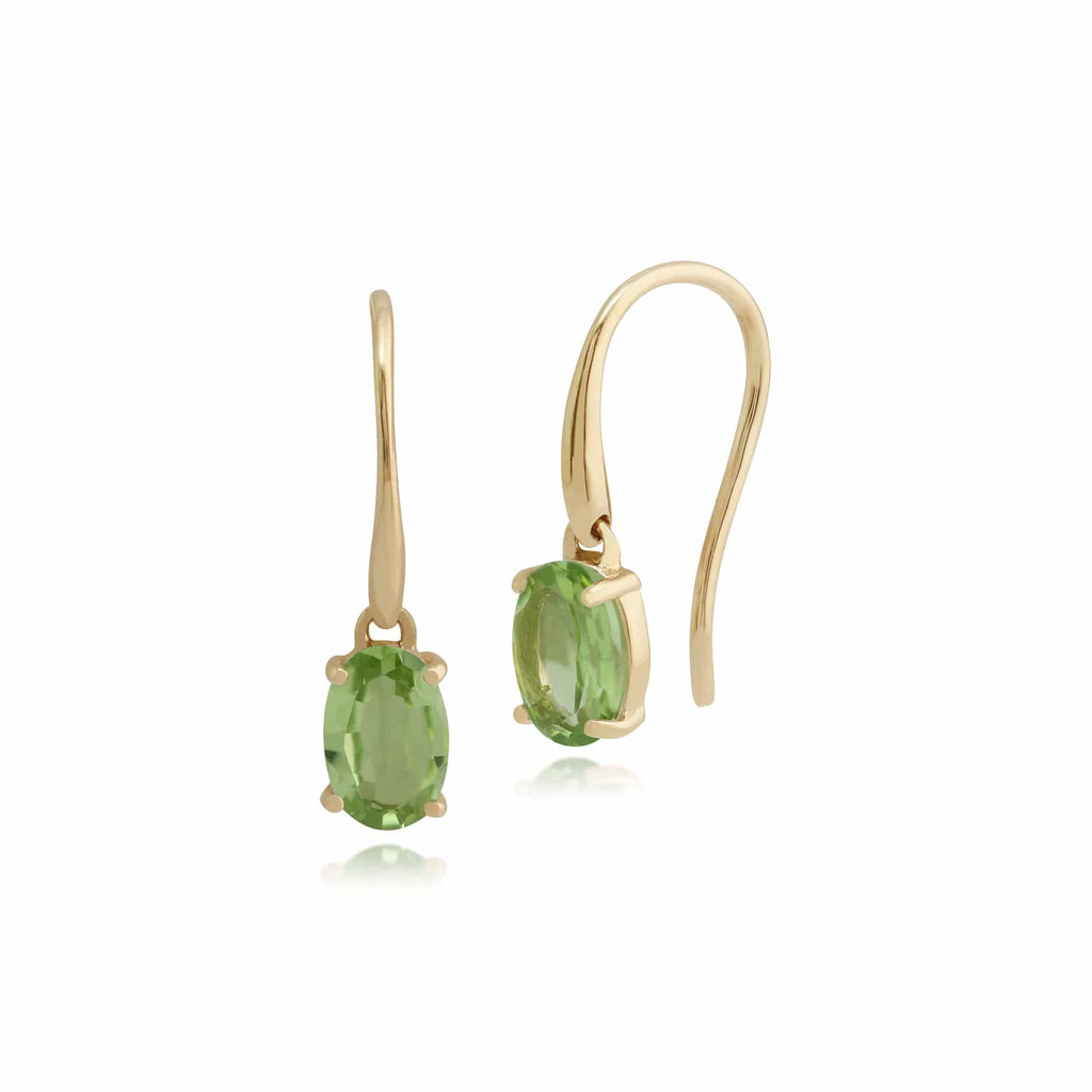 Classic Oval Peridot Hook Drop Earrings 9ct Yellow Gold