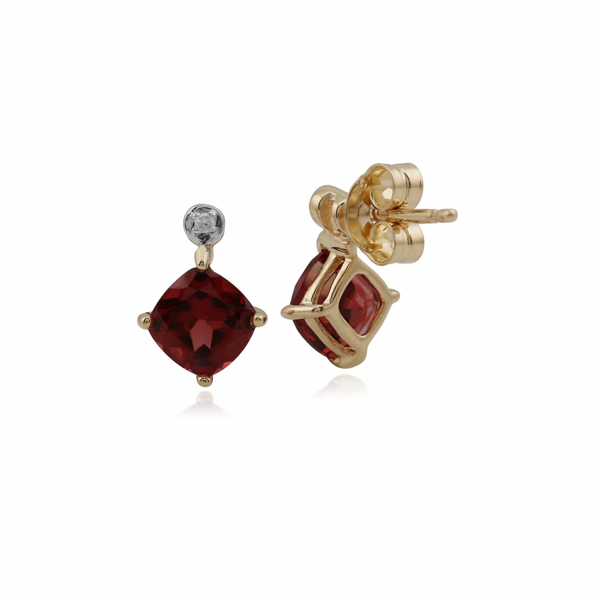 135E1294049 Classic Square Garnet & Diamond Stud Earrings in 9ct Yellow Gold 2