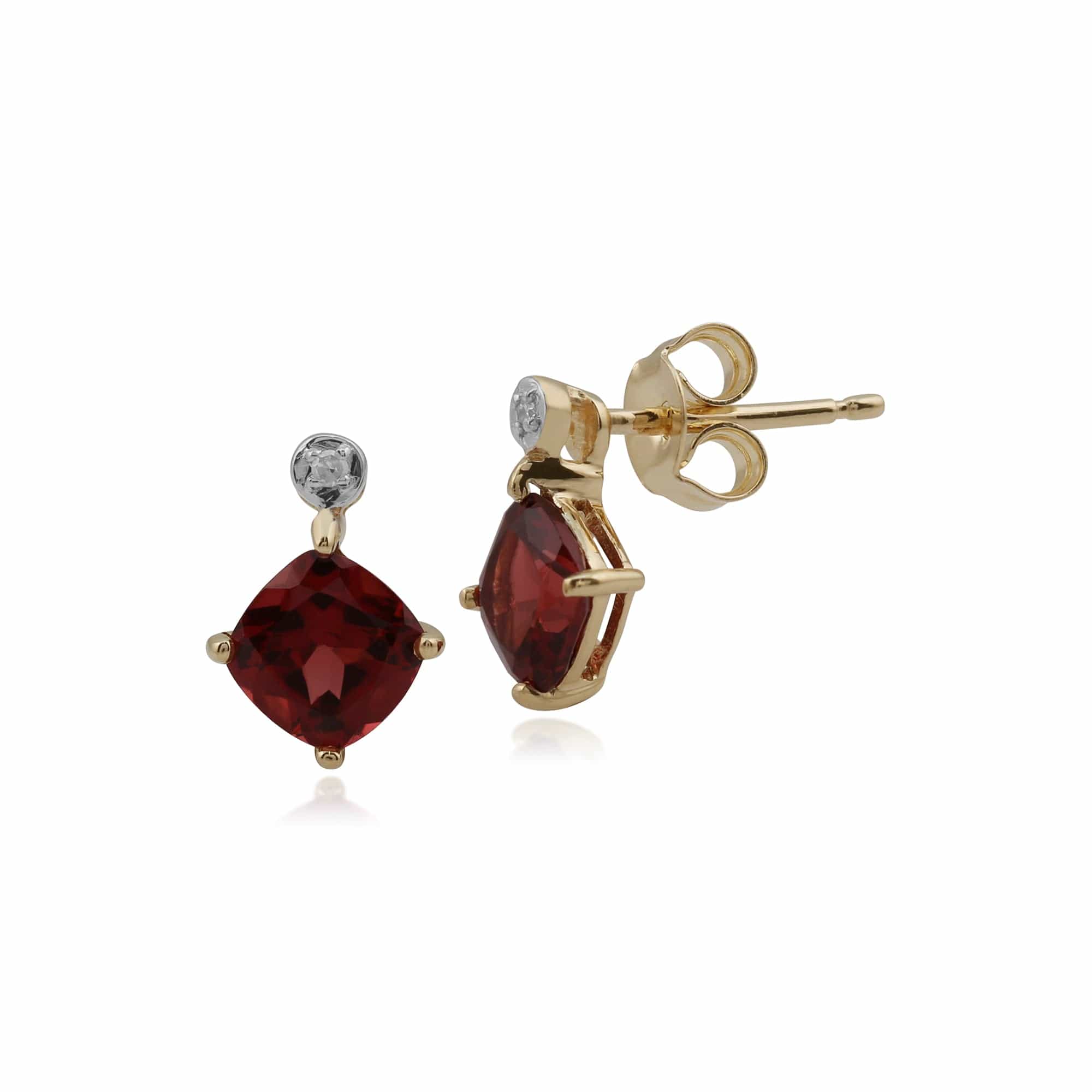 Classic Square Garnet & Diamond Stud Earrings in 9ct Yellow Gold - Gemondo