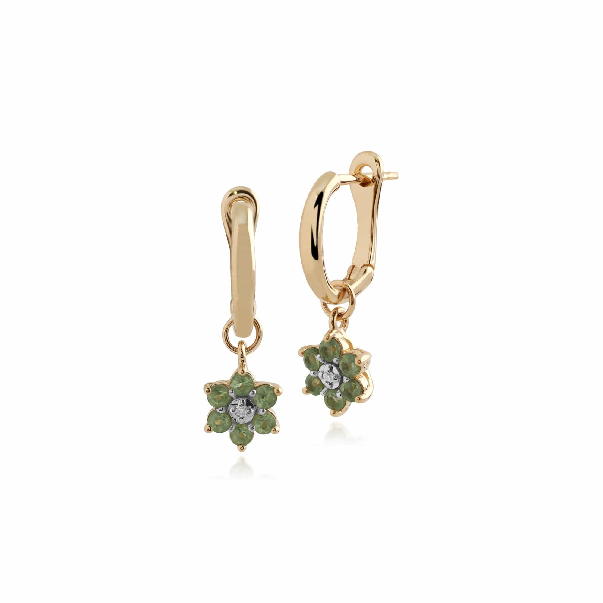 Gemondo 9ct Yellow Gold Peridot and Diamond Floral Hoop Earrings  Image