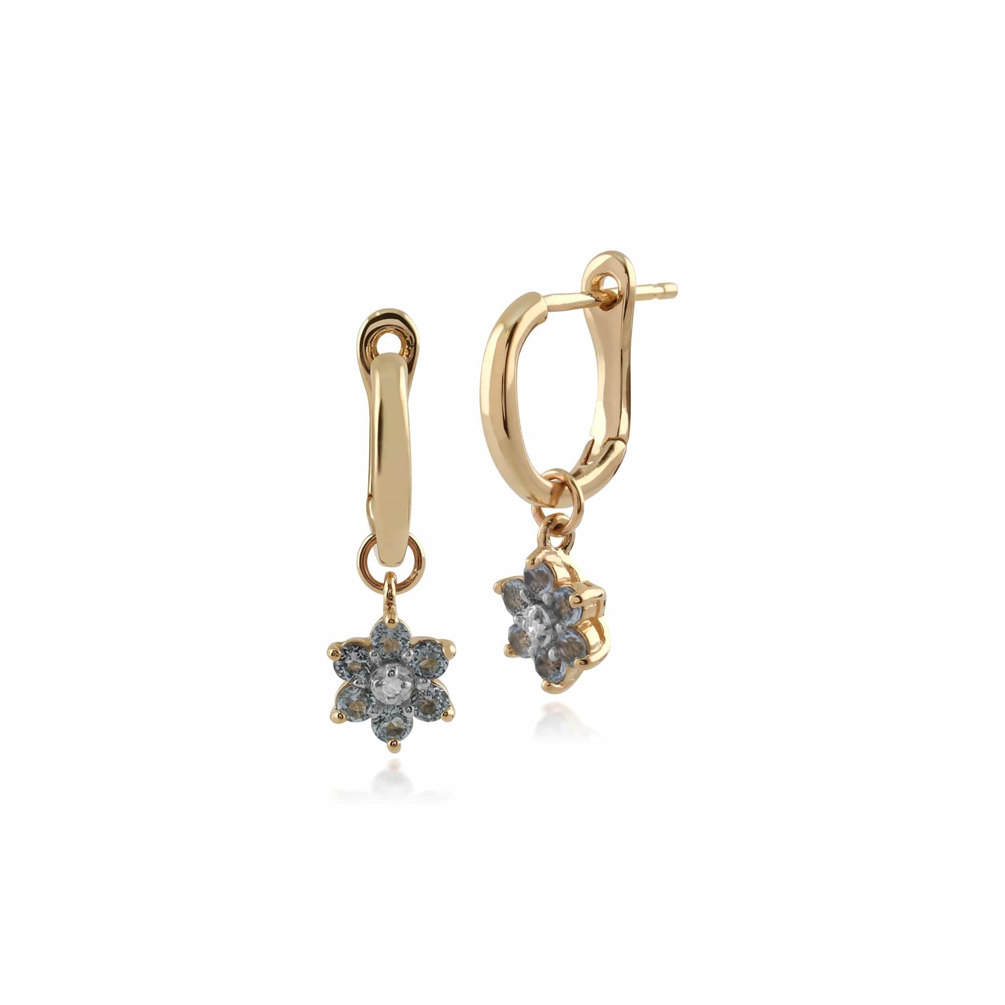 Gemondo 9ct Yellow Gold Blue Topaz and Diamond Floral Hoop Earrings  Image