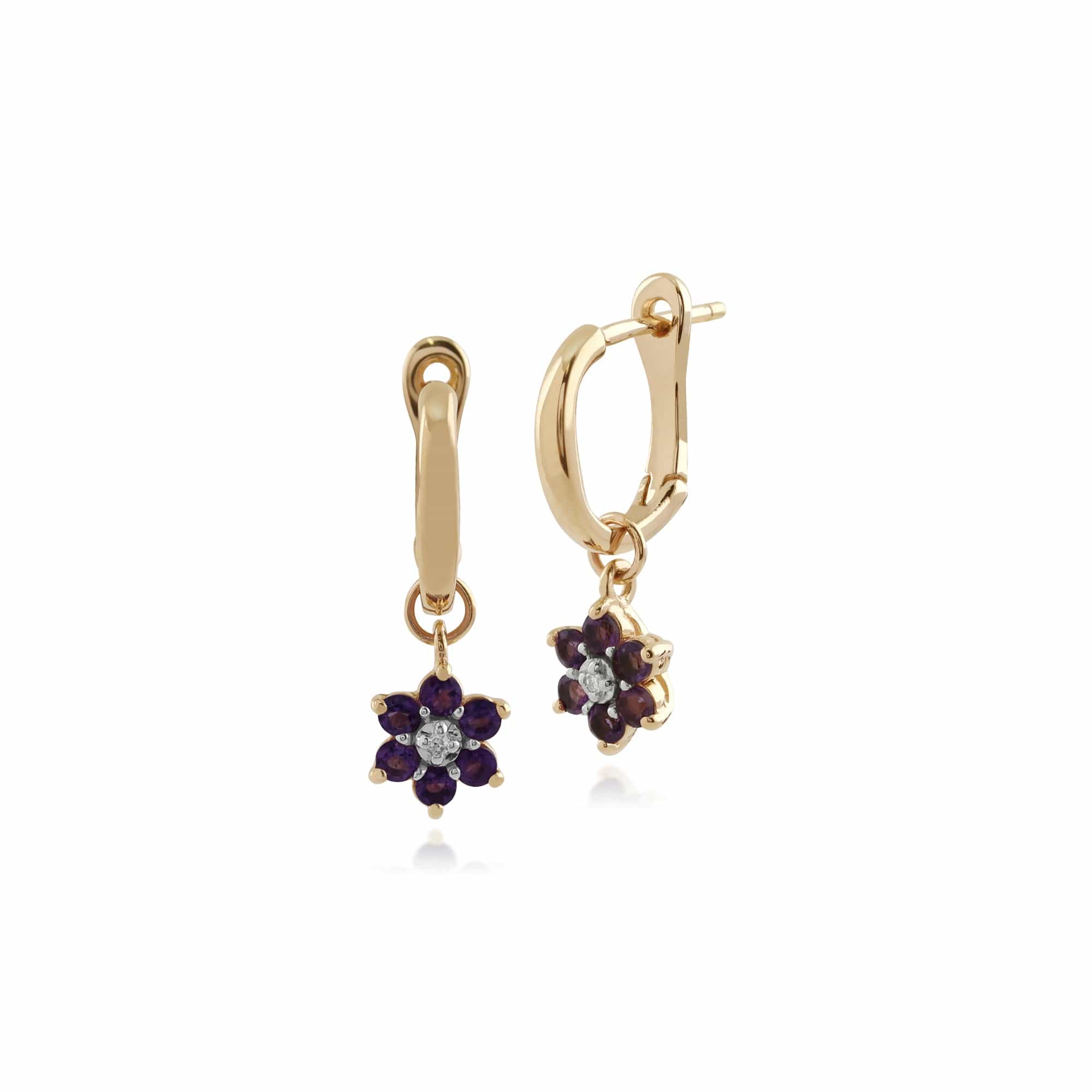 Gemondo 9ct Yellow Gold Amethyst and Diamond Floral Hoop Earrings  Image