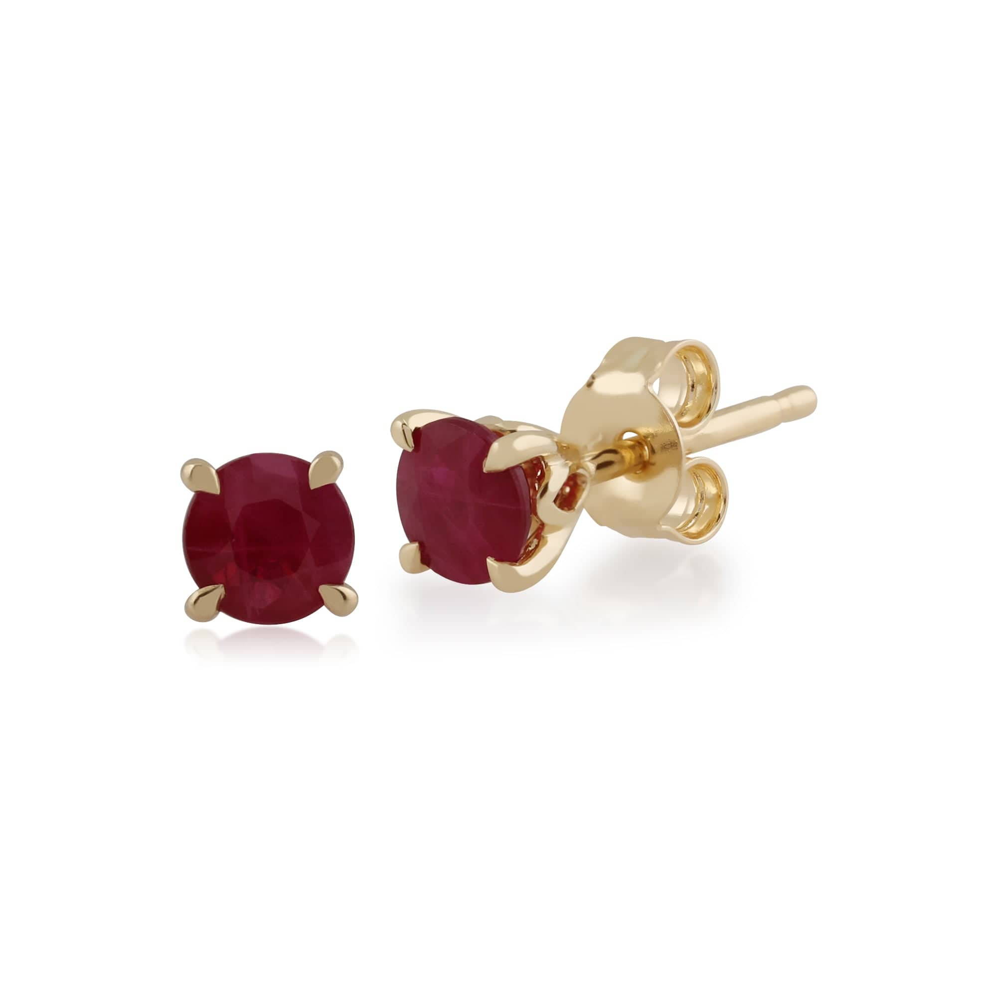 135E1365019 Gemondo Ruby Round Stud Earrings In 9ct Yellow Gold 4mm Claw Set 1