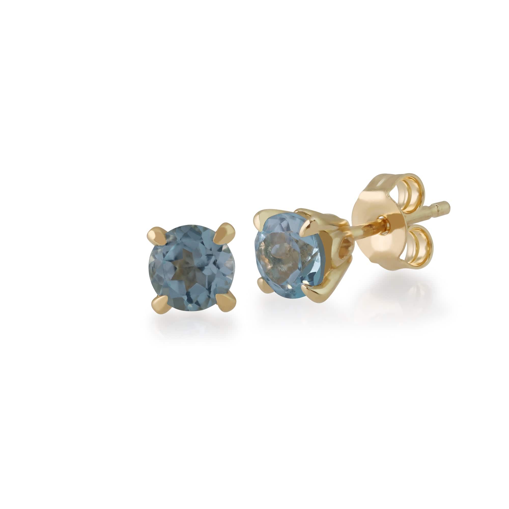 Gemondo Blue Topaz Round Stud Earrings In 9ct Yellow Gold 4.50mm Claw Set Image