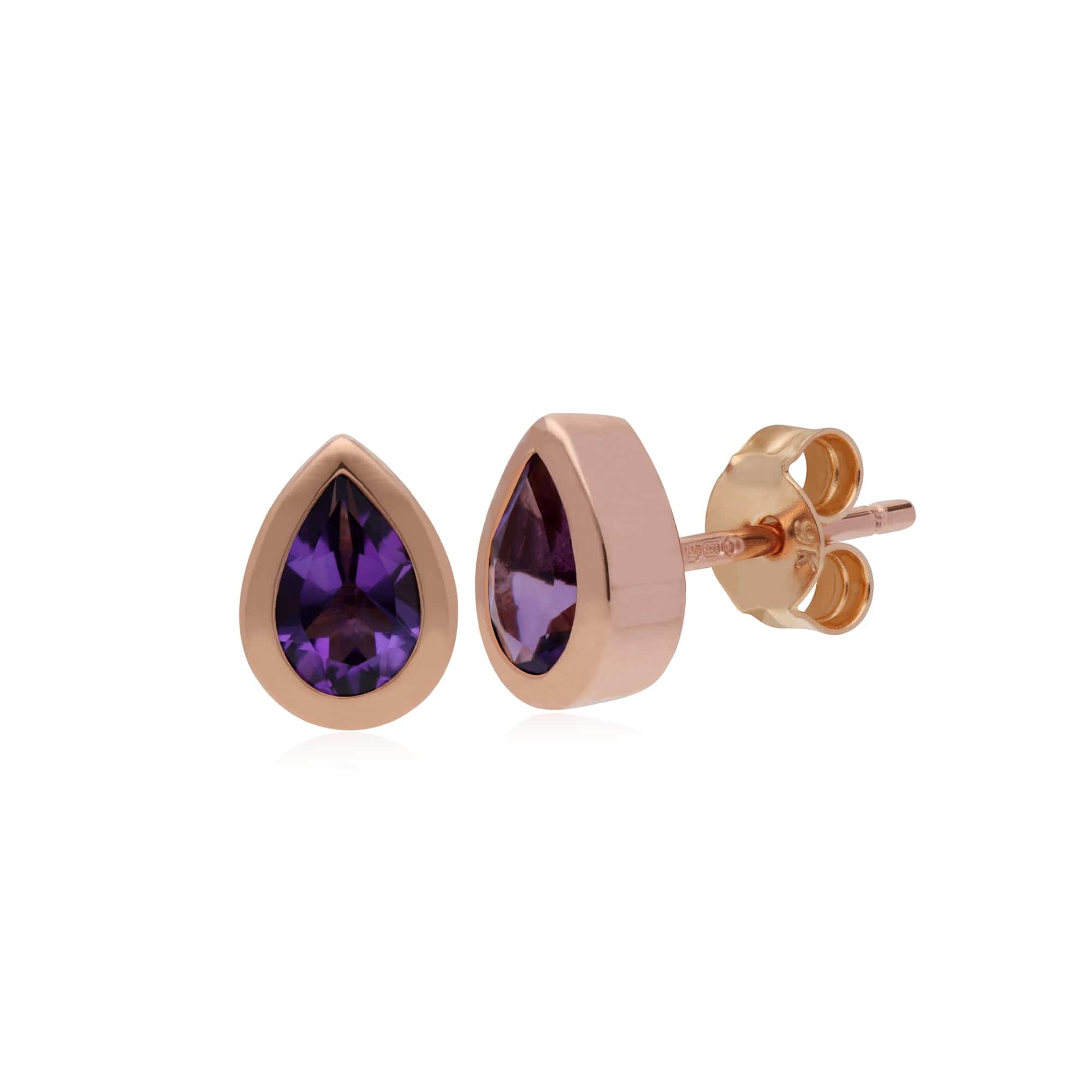 135E142301925 Gemondo 9ct Rose Gold Amethyst Classic Pear Stud Earrings 1