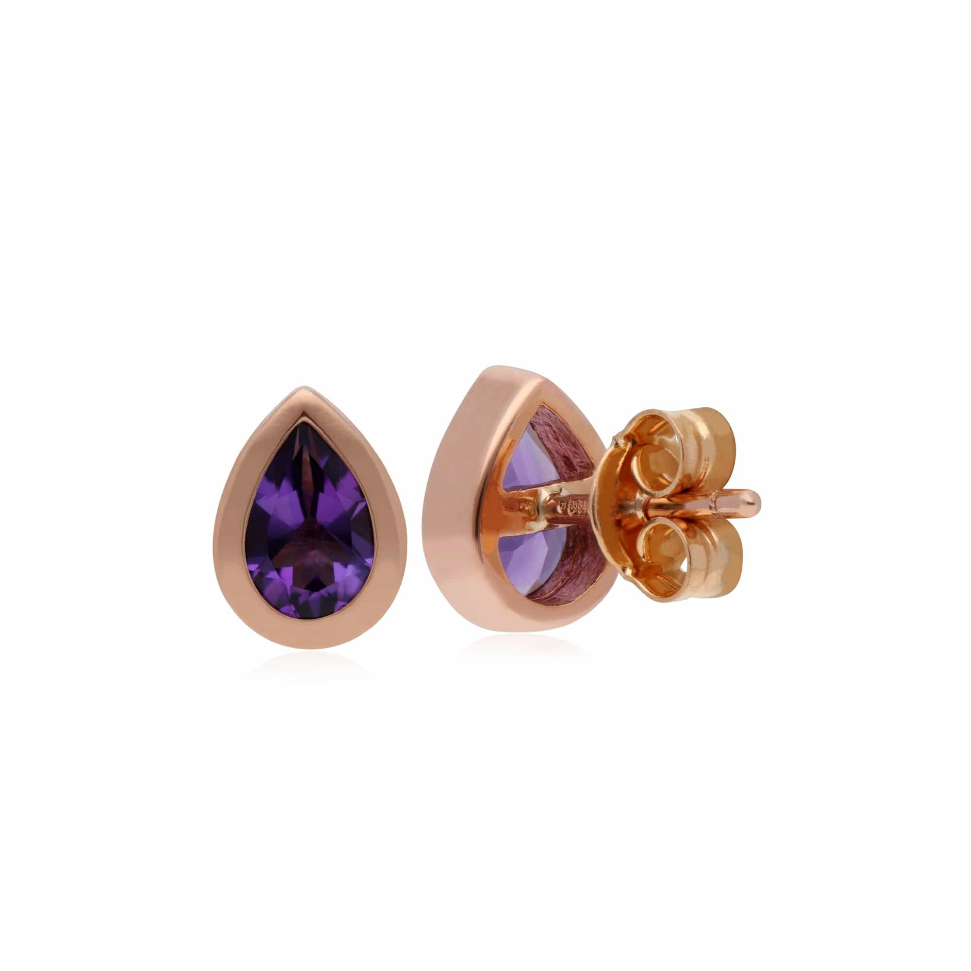 135E142301925 Gemondo 9ct Rose Gold Amethyst Classic Pear Stud Earrings 2