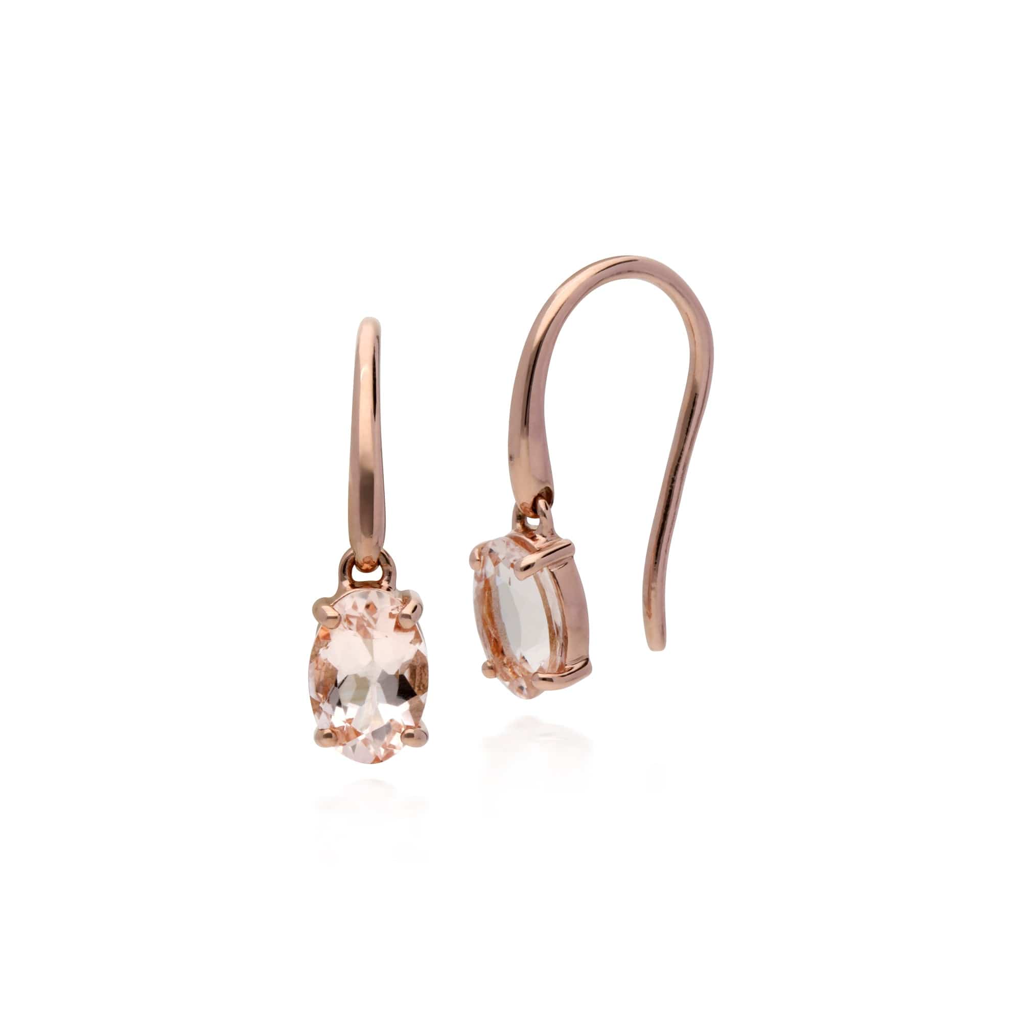 Classic Oval Morganite Drop Fish Hook Earrings in 9ct Rose Gold - Gemondo