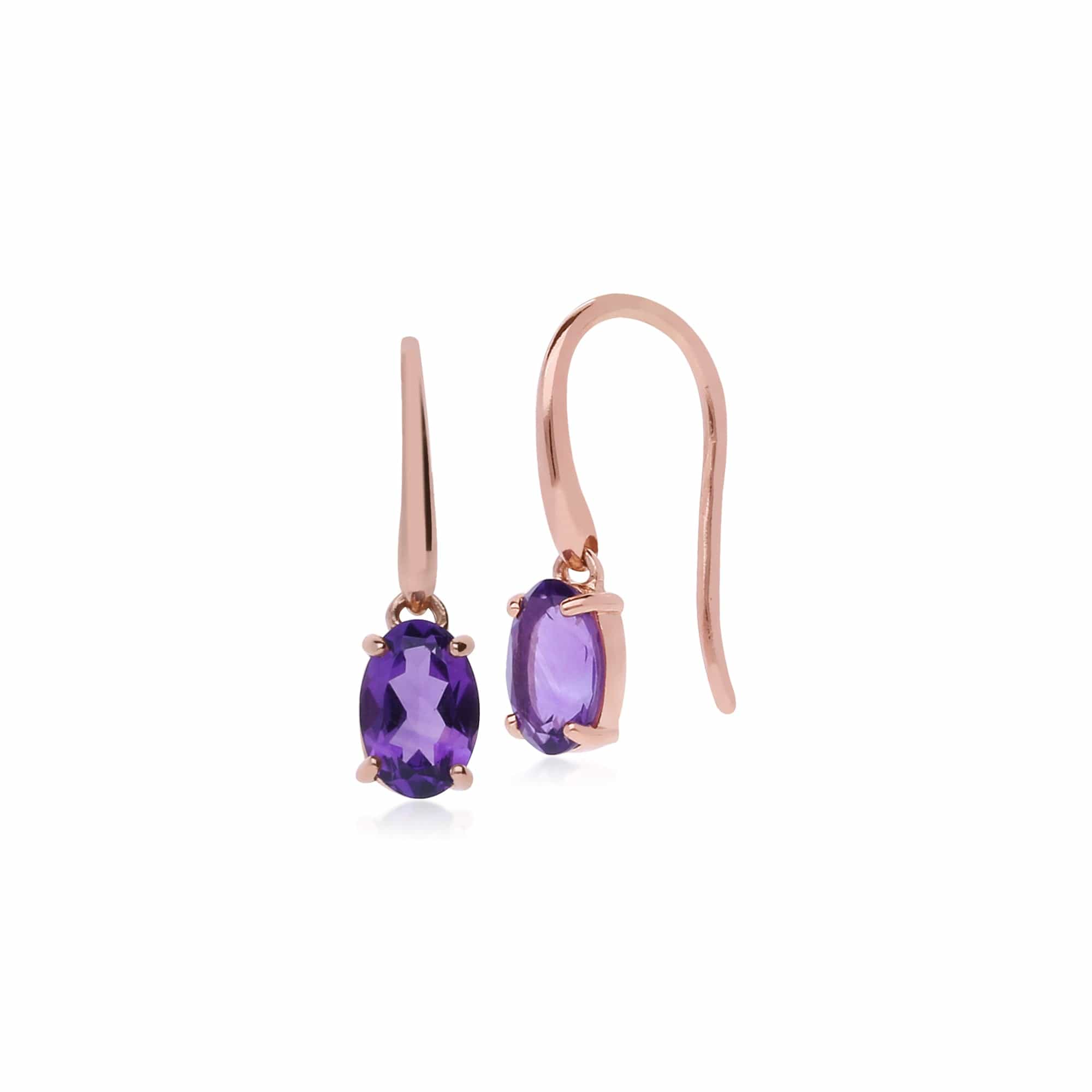 Classic Oval Amethyst Drop Fish Hook Earrings in 9ct Rose Gold - Gemondo