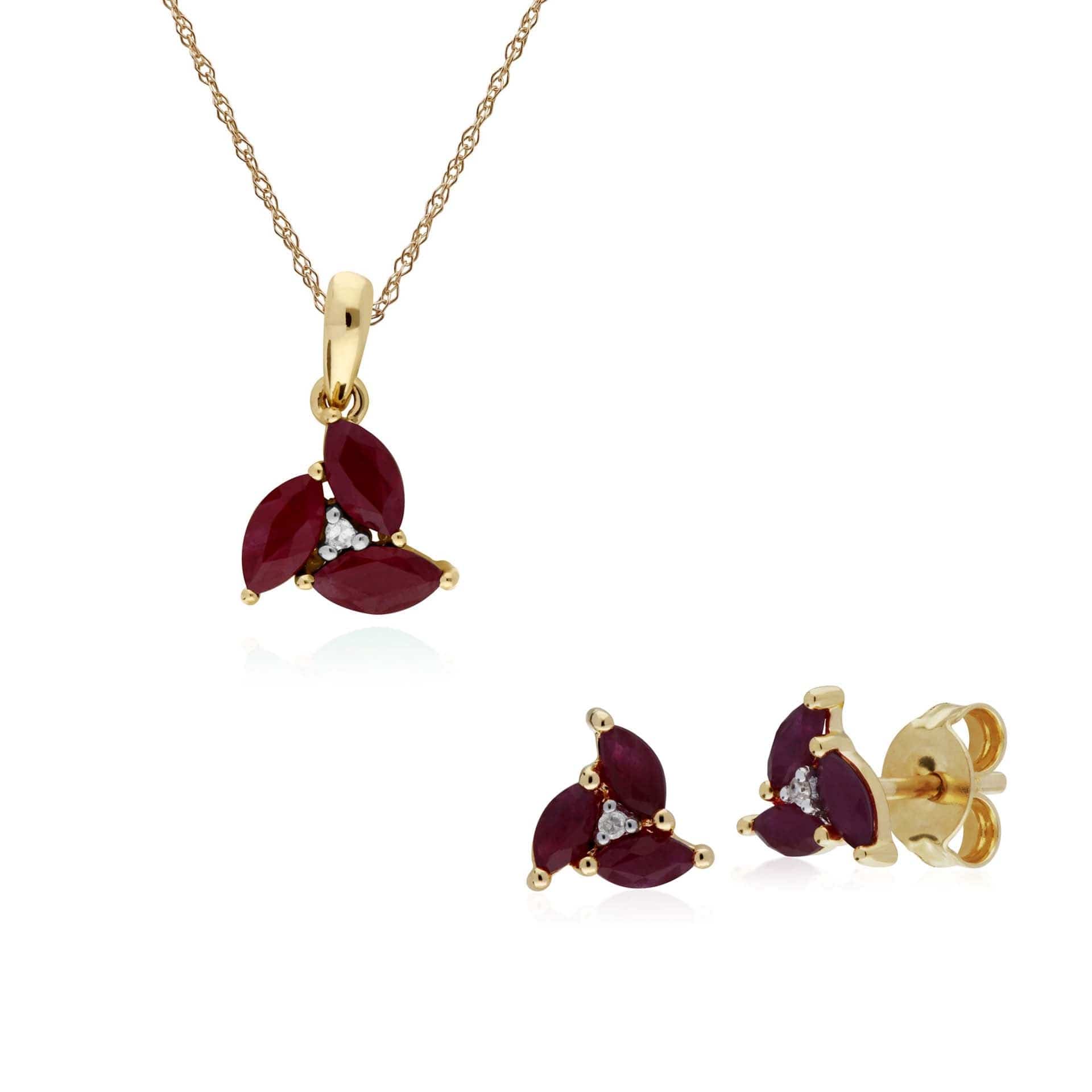 Classic Ruby Marquise Cluster Stud Earrings & Necklace Set Image 1