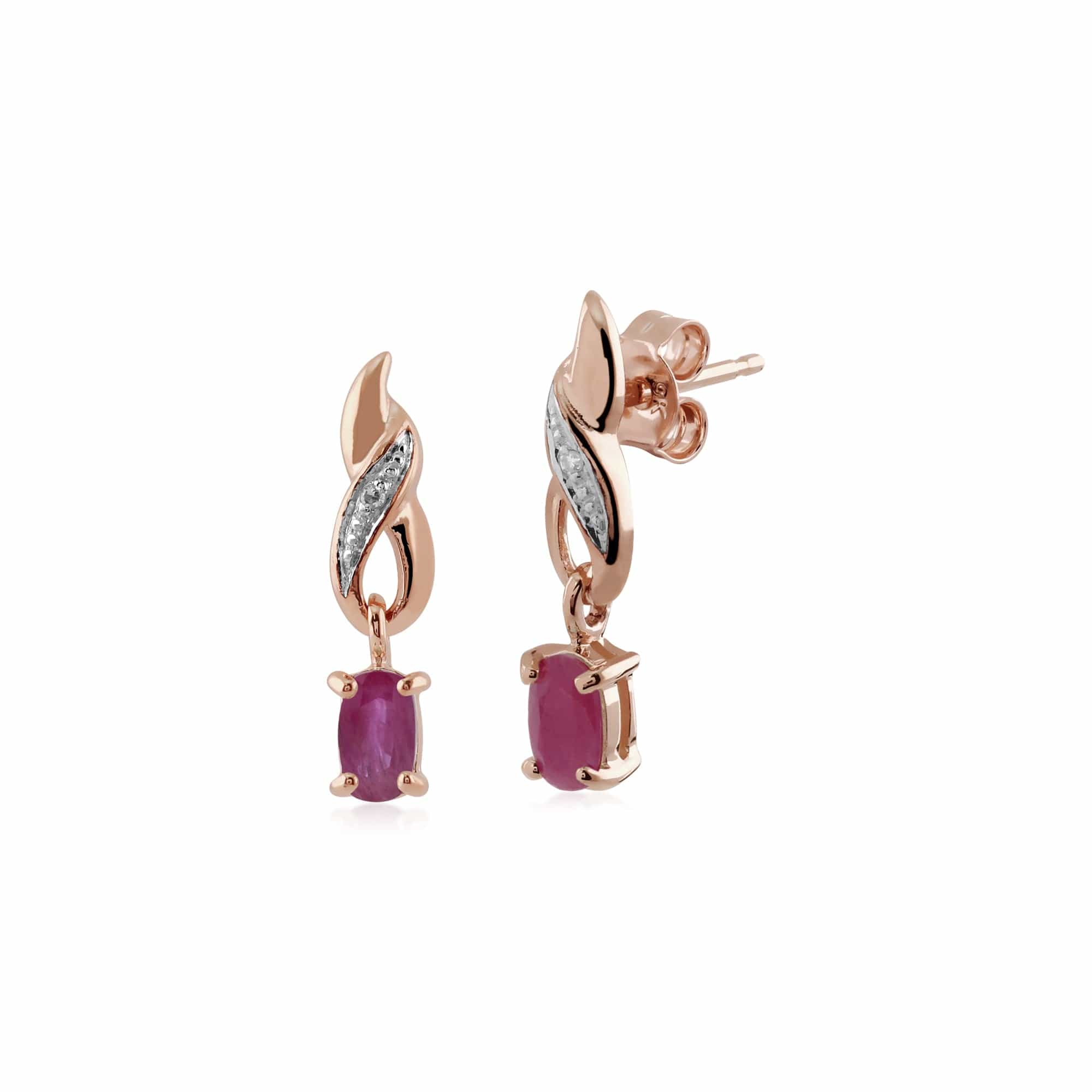 Gemondo 9ct Rose Gold Natural Ruby & Diamond Classic Drop Earrings - Gemondo
