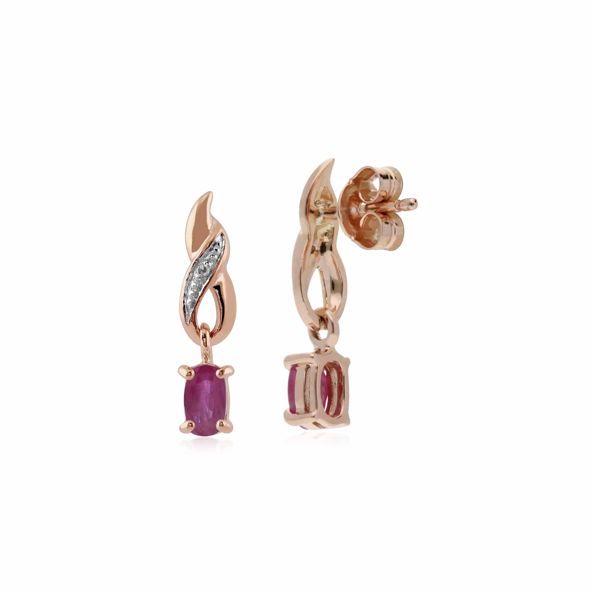 Gemondo 9ct Rose Gold Natural Ruby & Diamond Classic Drop Earrings - Gemondo