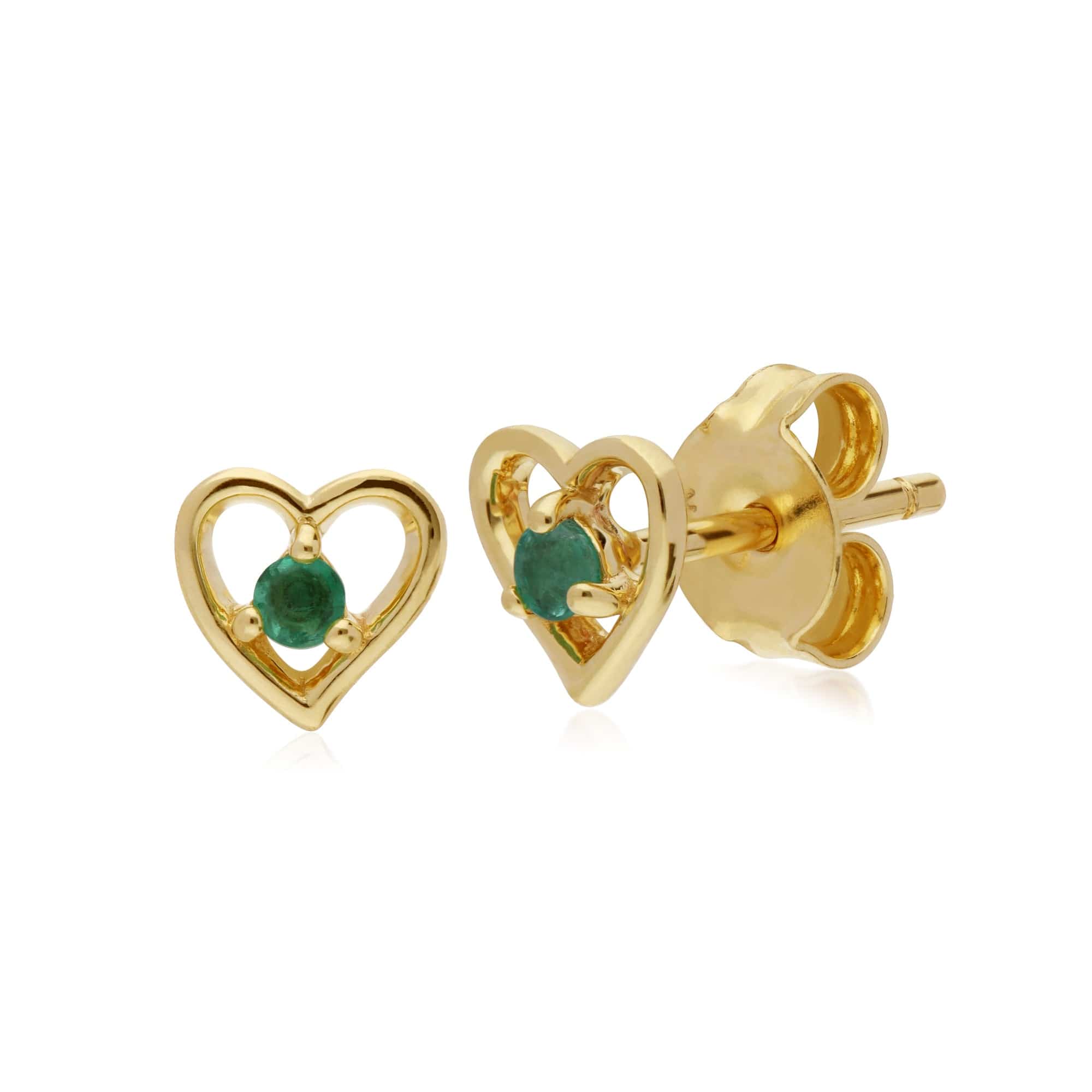 Gemondo 9ct Yellow Gold Emerald Single Stone Heart Stud Earrings - Gemondo