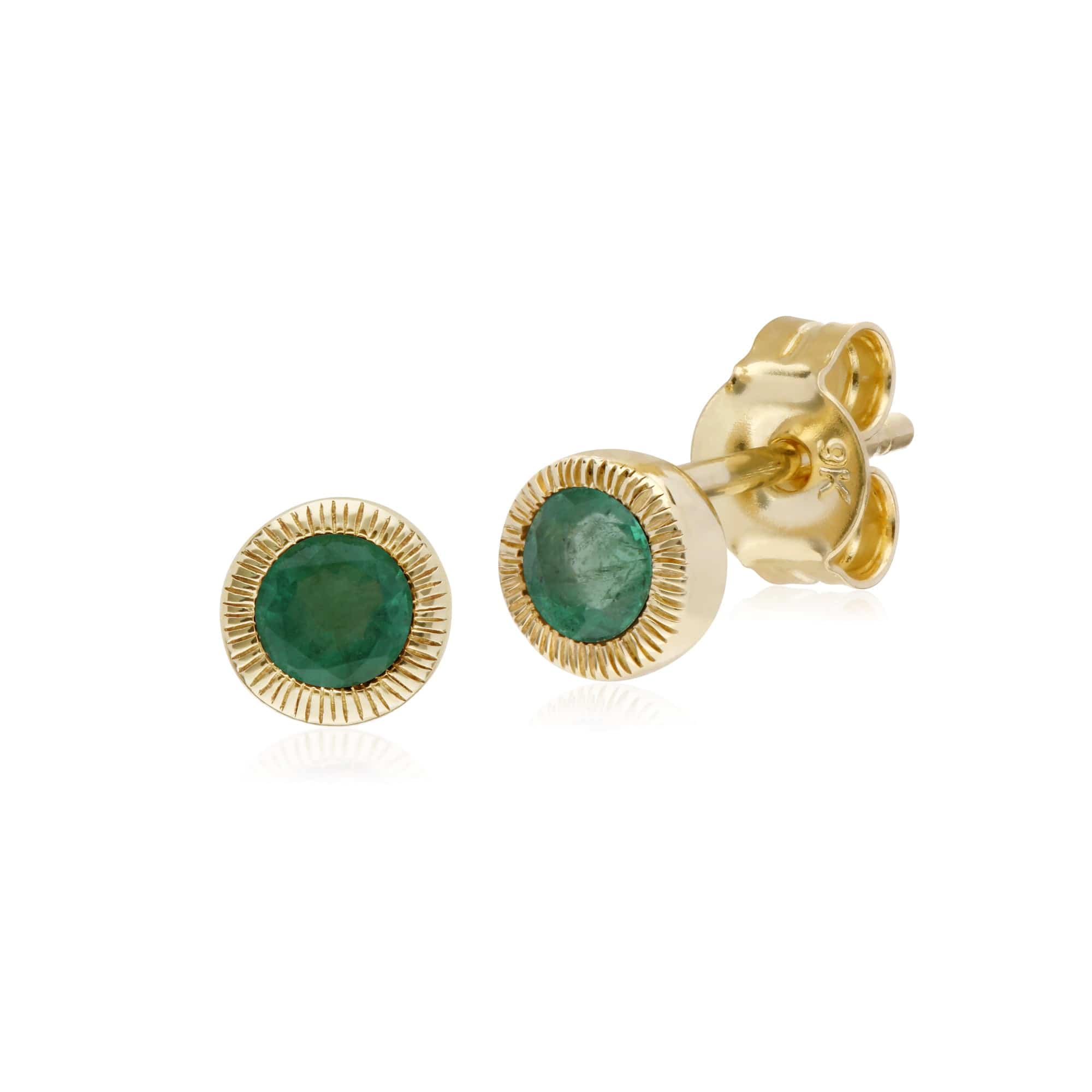 Gemondo 9ct Yellow Gold Emerald Round Milgrain Stud Earrings - Gemondo