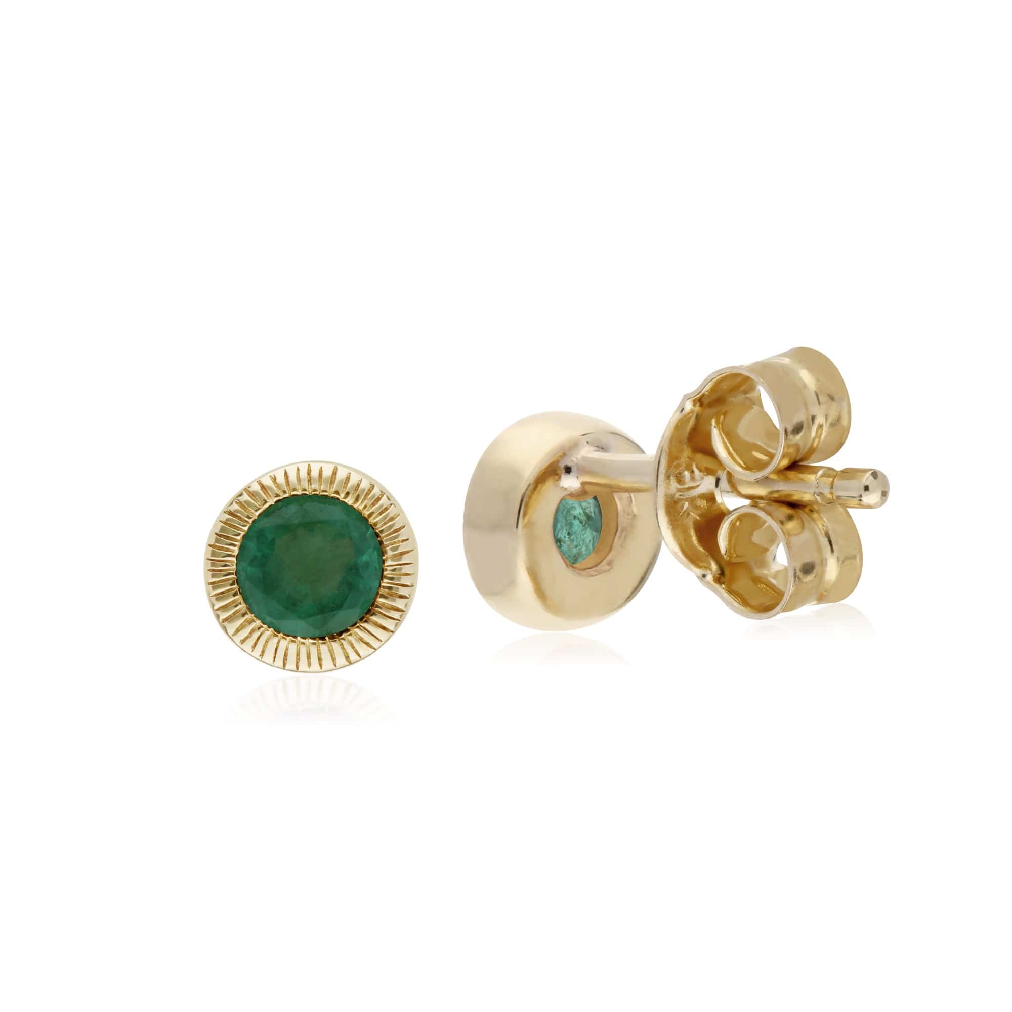 Gemondo 9ct Yellow Gold Emerald Round Milgrain Stud Earrings - Gemondo