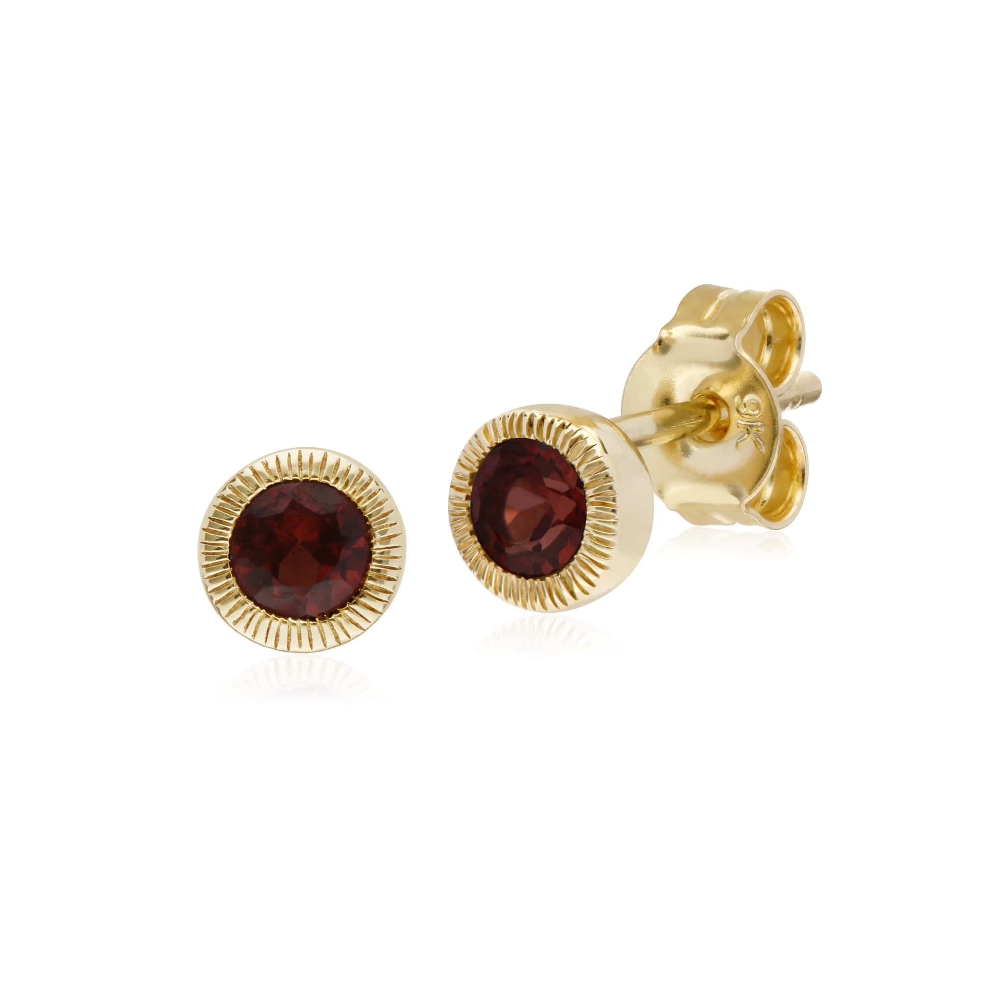 135E1522079 Gemondo 9ct Yellow Gold Garnet Round Milgrain Stud Earrings 1