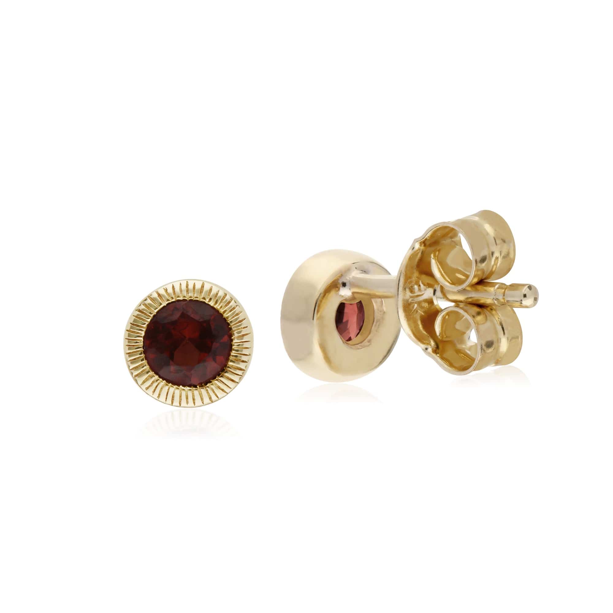 135E1522079 Gemondo 9ct Yellow Gold Garnet Round Milgrain Stud Earrings 2