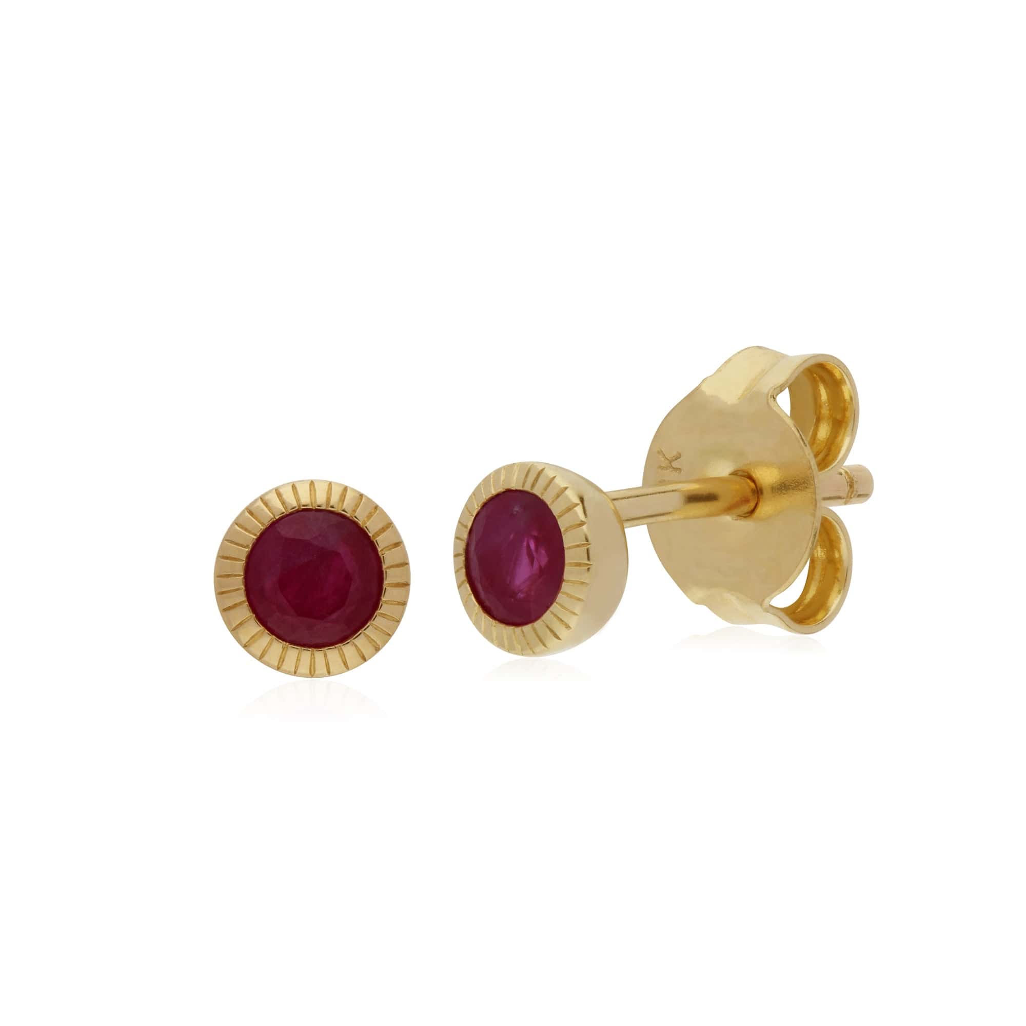 Gemondo 9ct Yellow Gold Ruby Round Milgrain Stud Earrings - Gemondo
