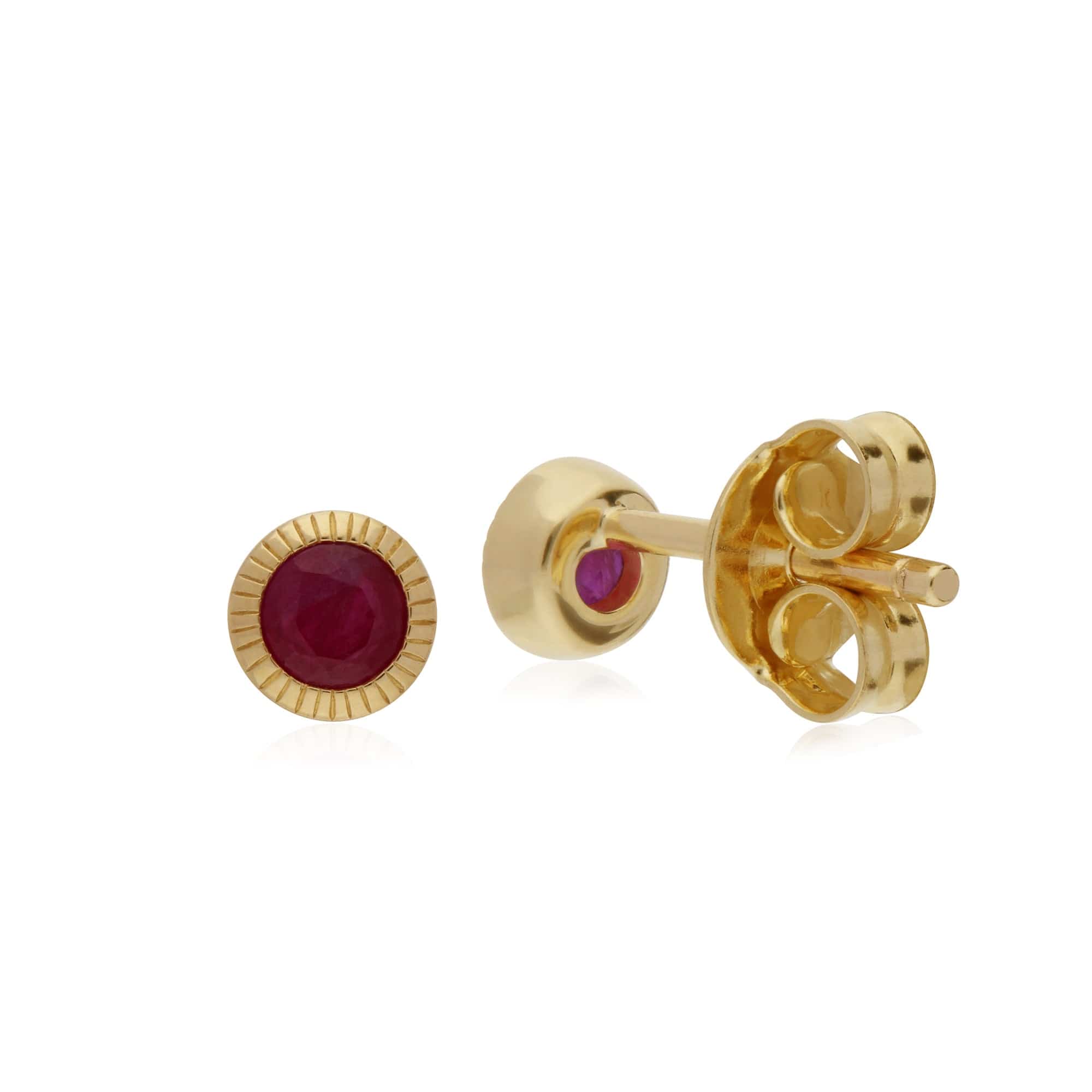 Gemondo 9ct Yellow Gold Ruby Round Milgrain Stud Earrings - Gemondo
