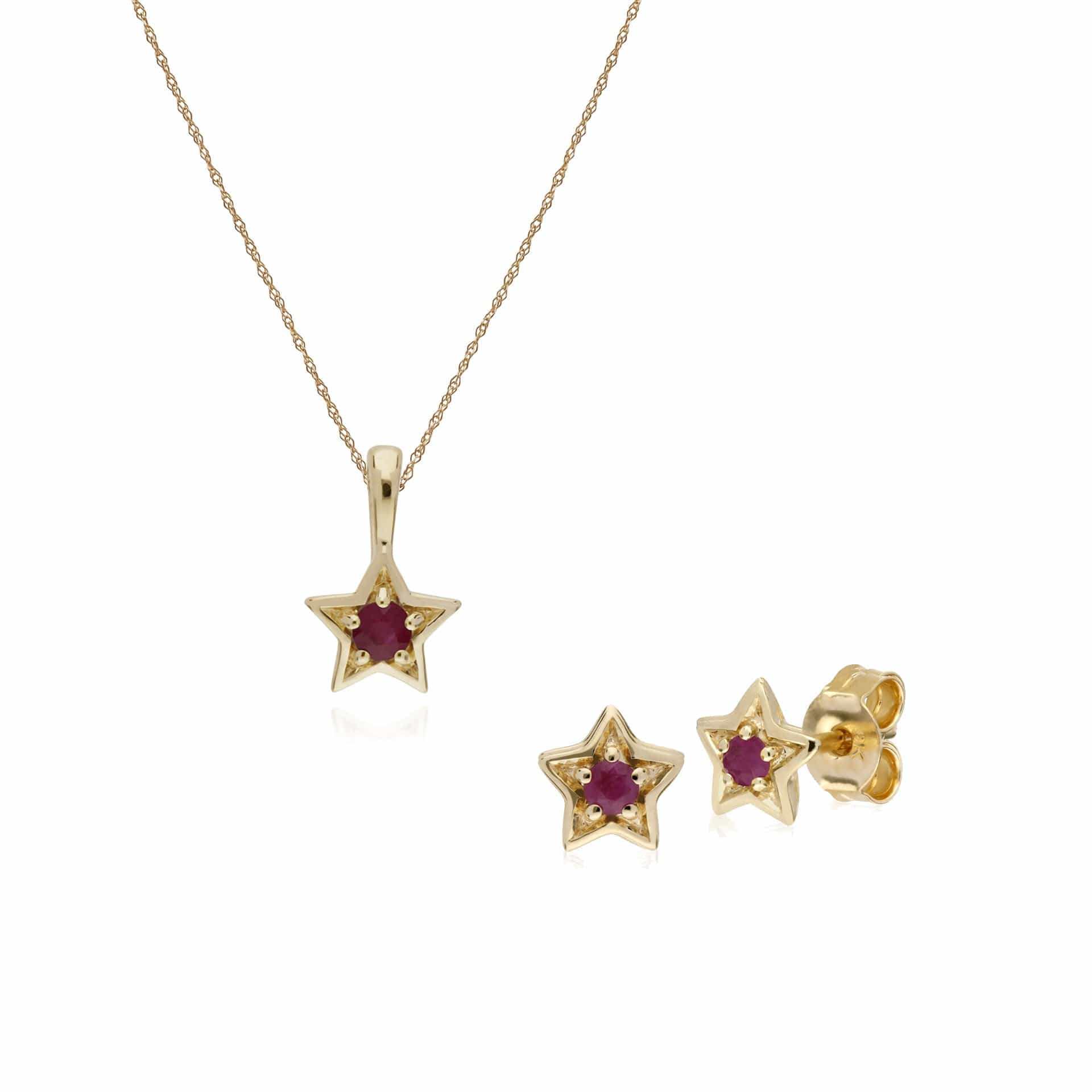 Contemporary Ruby Star Earrings & Necklace Set Image 1