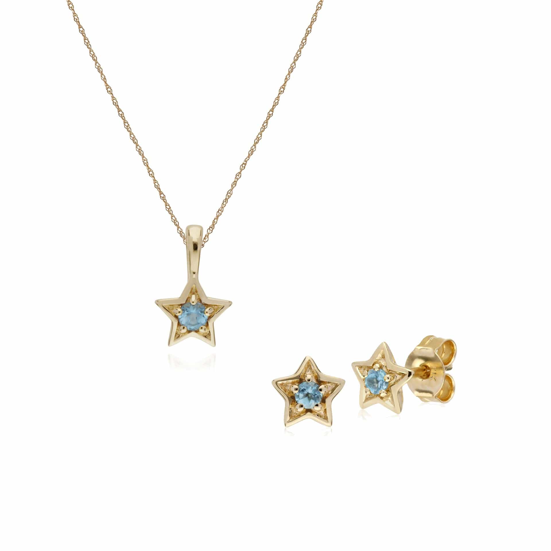 Contemporary Blue Topaz Star Earrings & Necklace Set Image 1