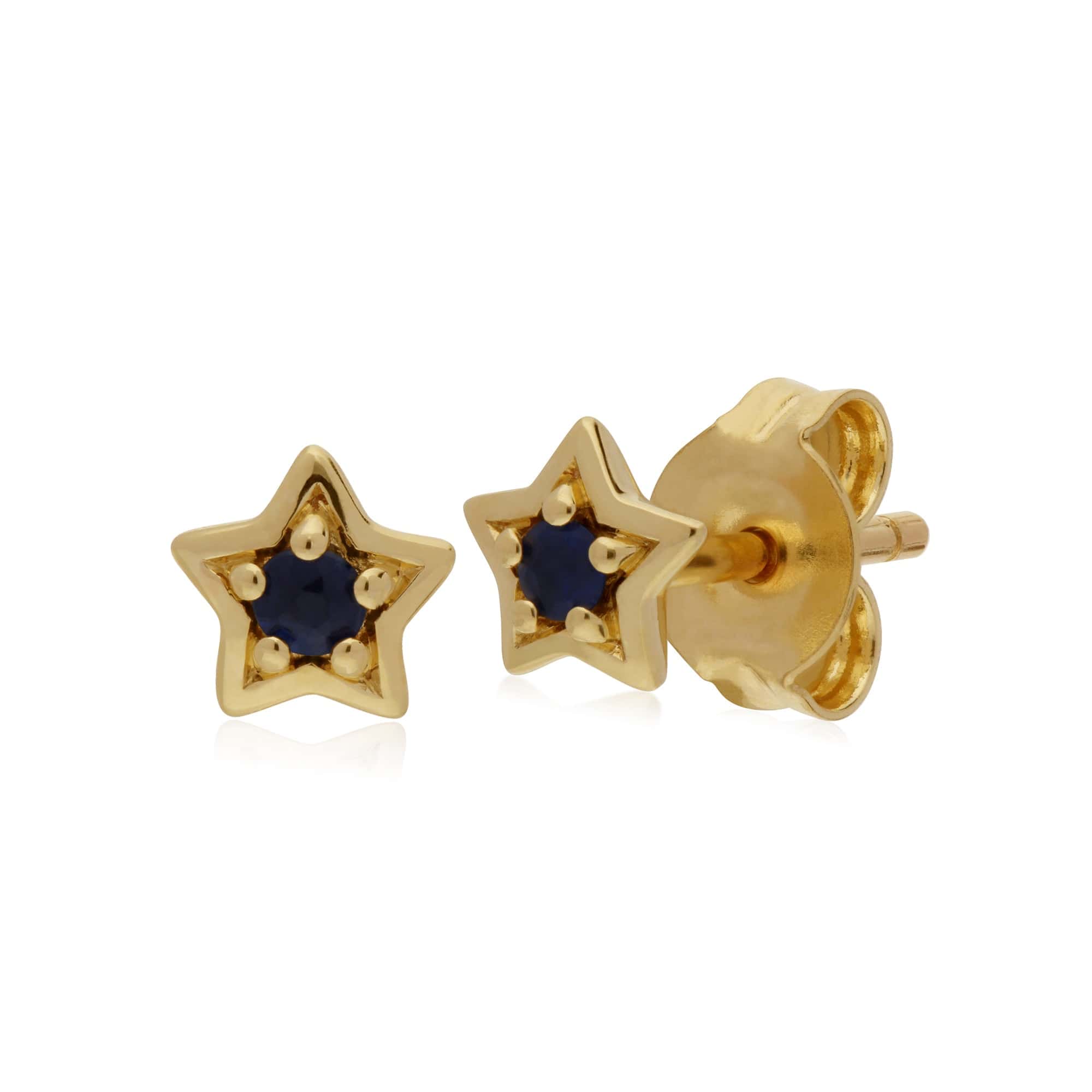 Classic Single Stone Round Sapphire Star Stud Earrings in 9ct Yellow Gold