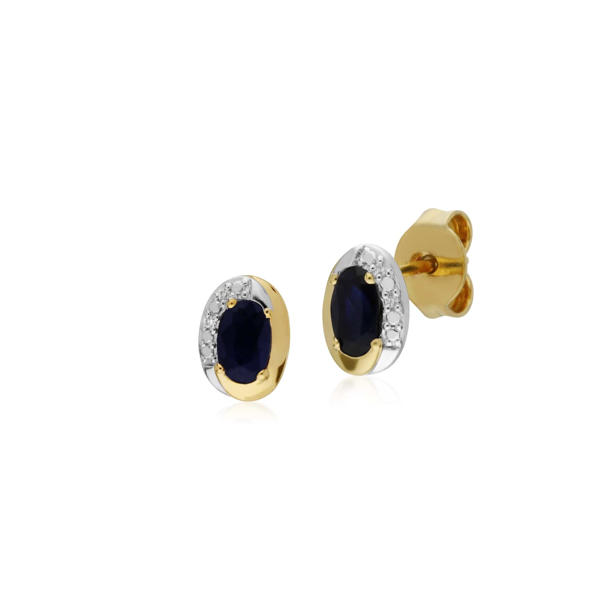 135E1554029 Classic Oval Sapphire & Diamond Stud Earrings in Two Tone 9ct Yellow Gold 1