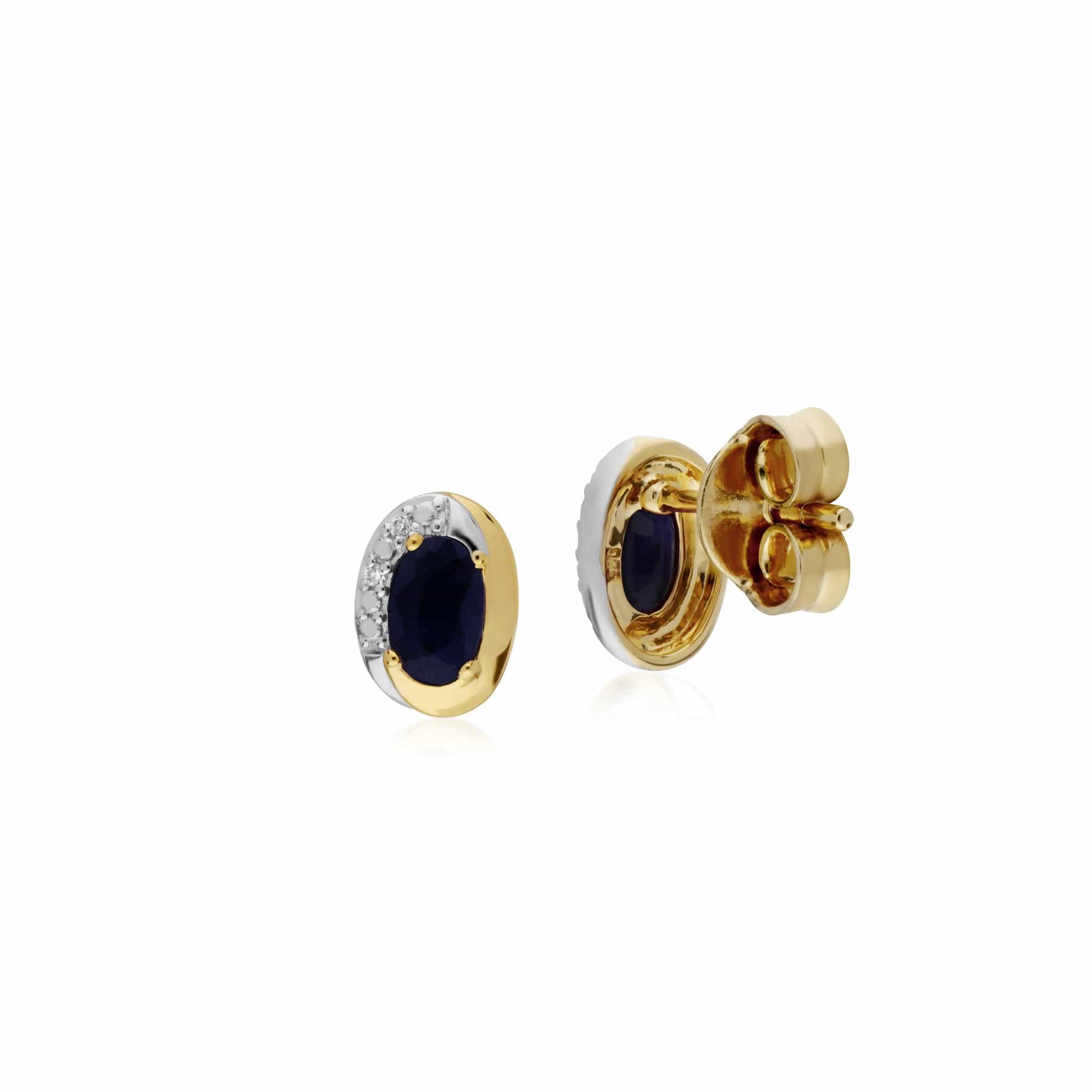 135E1554029 Classic Oval Sapphire & Diamond Stud Earrings in Two Tone 9ct Yellow Gold 2