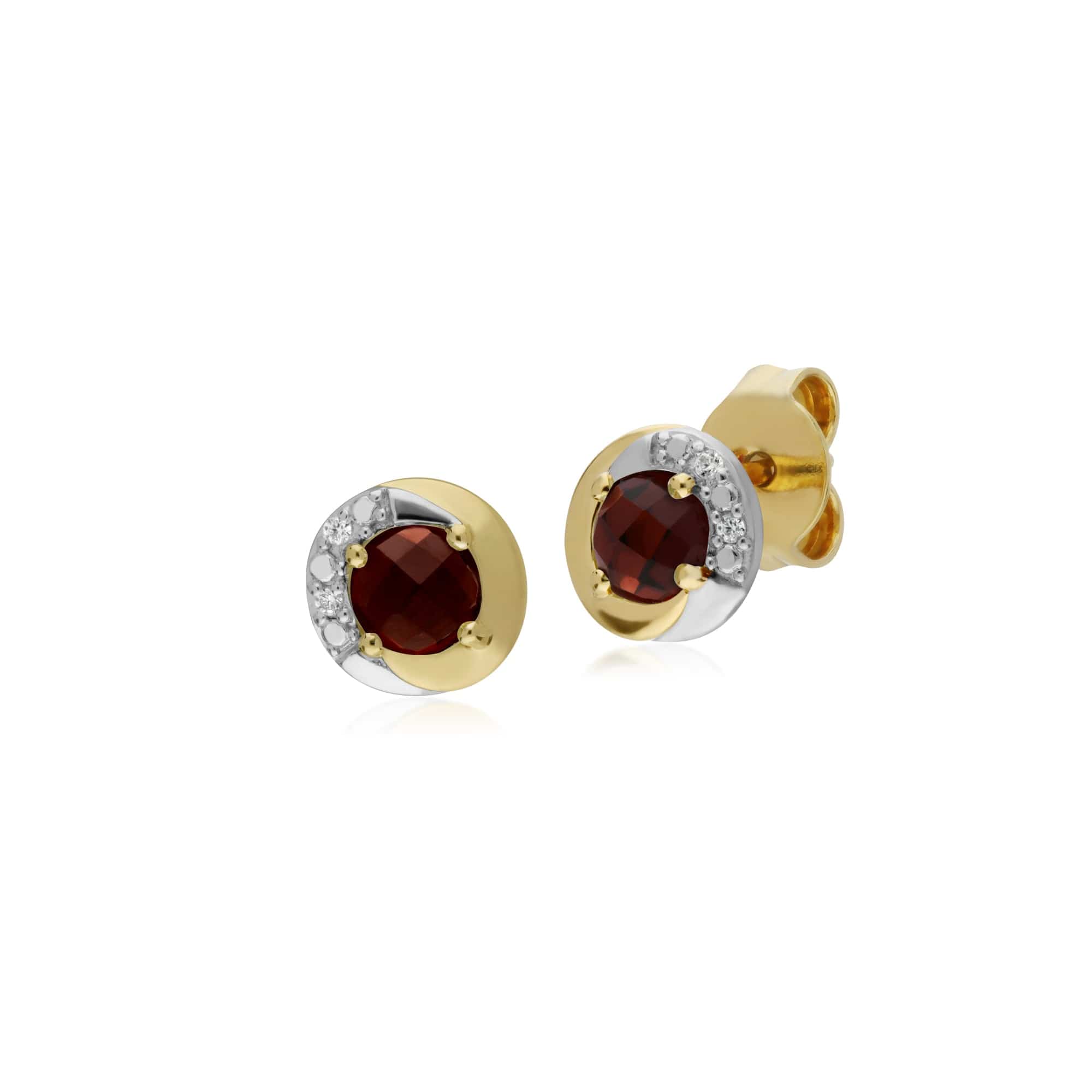 135E1560029 Gemondo 9ct Yellow Gold Garnet & Diamond Two Tone Stud Earrings 1