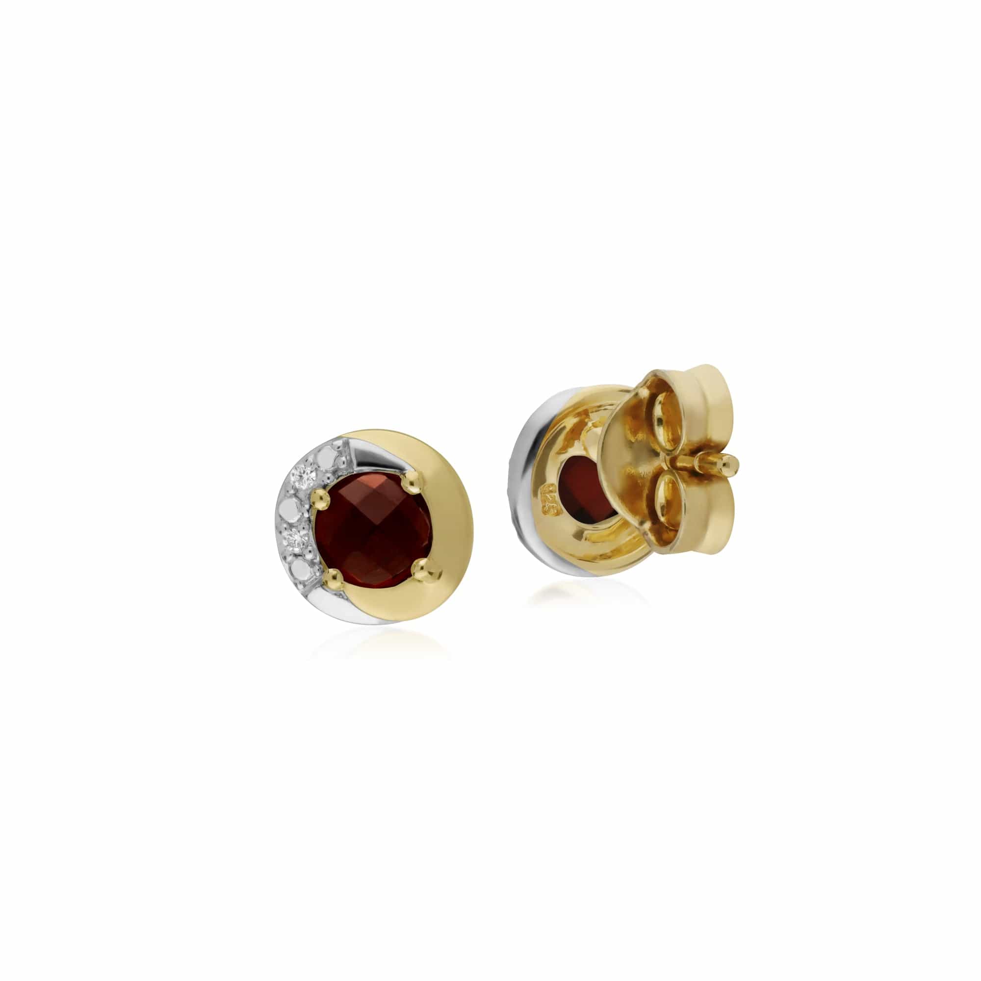 Gemondo 9ct Yellow Gold Garnet & Diamond Two Tone Stud Earrings - Gemondo