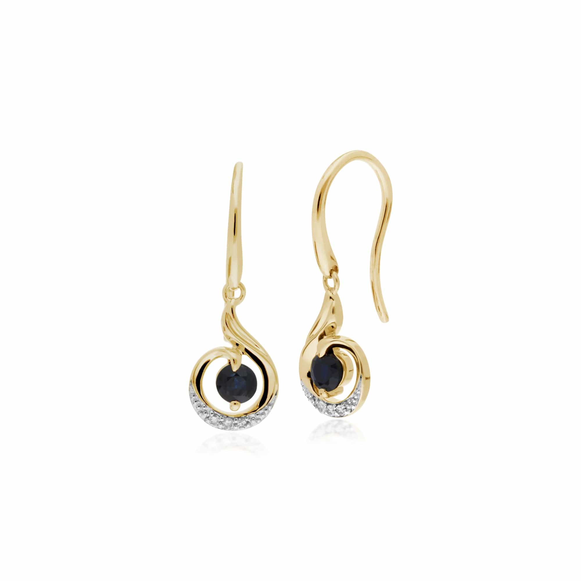 135E1561029 Gemondo 9ct Yellow Gold Sapphire & Diamond Spiral Drop Earrings 1
