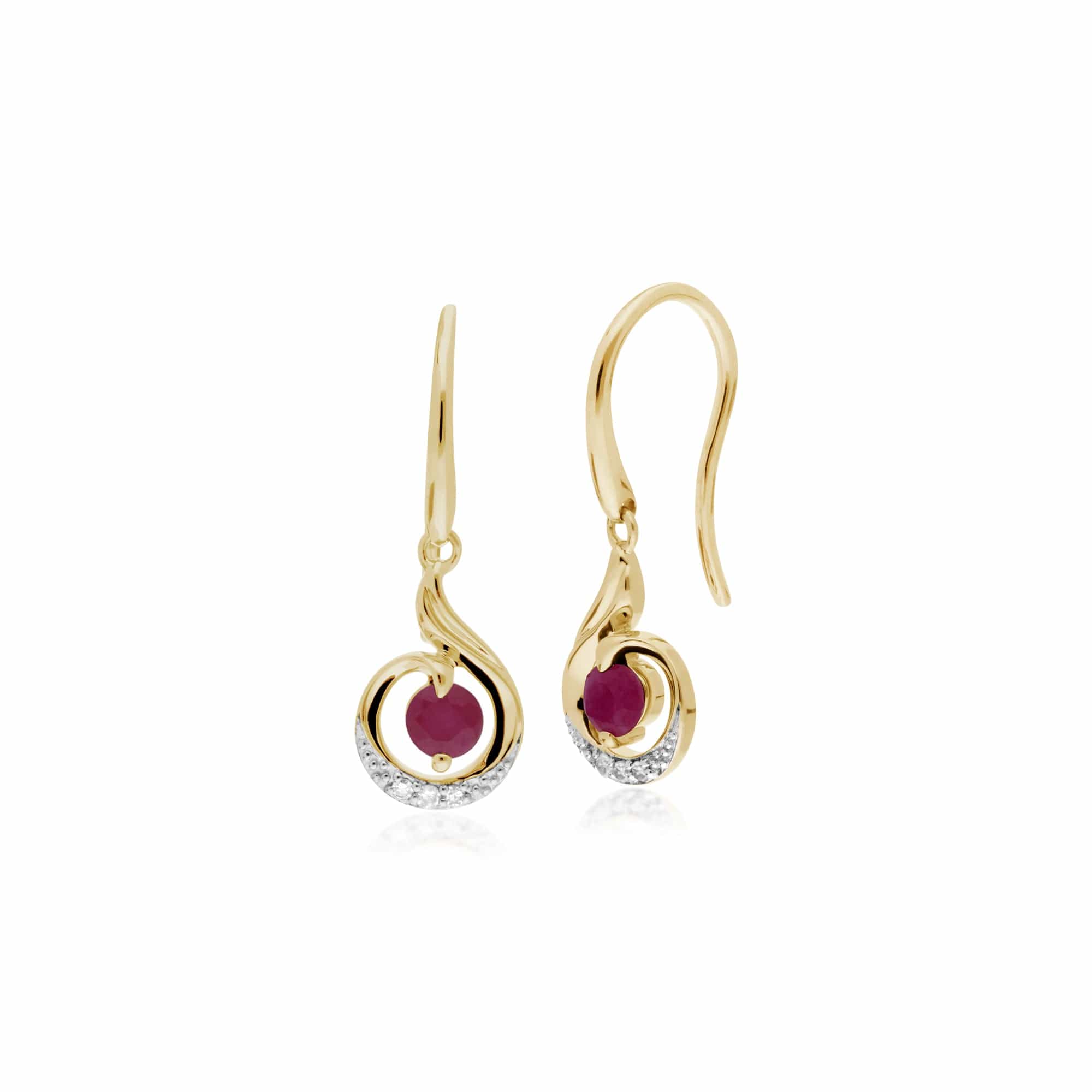 135E1561019 Gemondo 9ct Yellow Gold Ruby & Diamond Spiral Drop Earrings 1