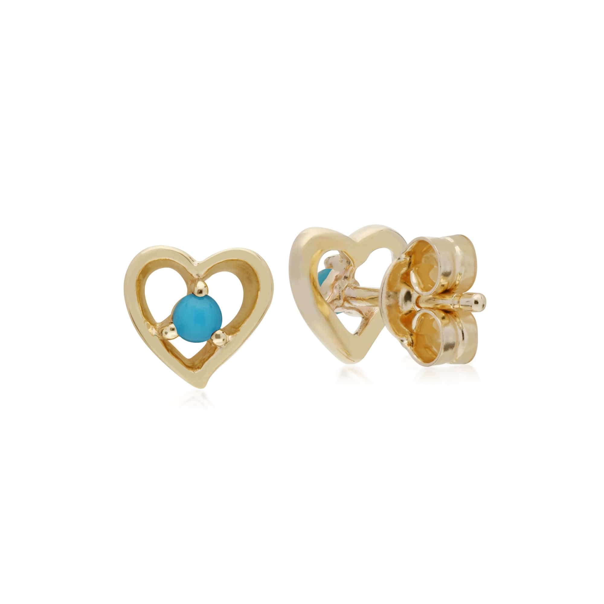 Gemondo 9ct Yellow Gold Turquoise Single Stone Heart Stud Earrings - Gemondo
