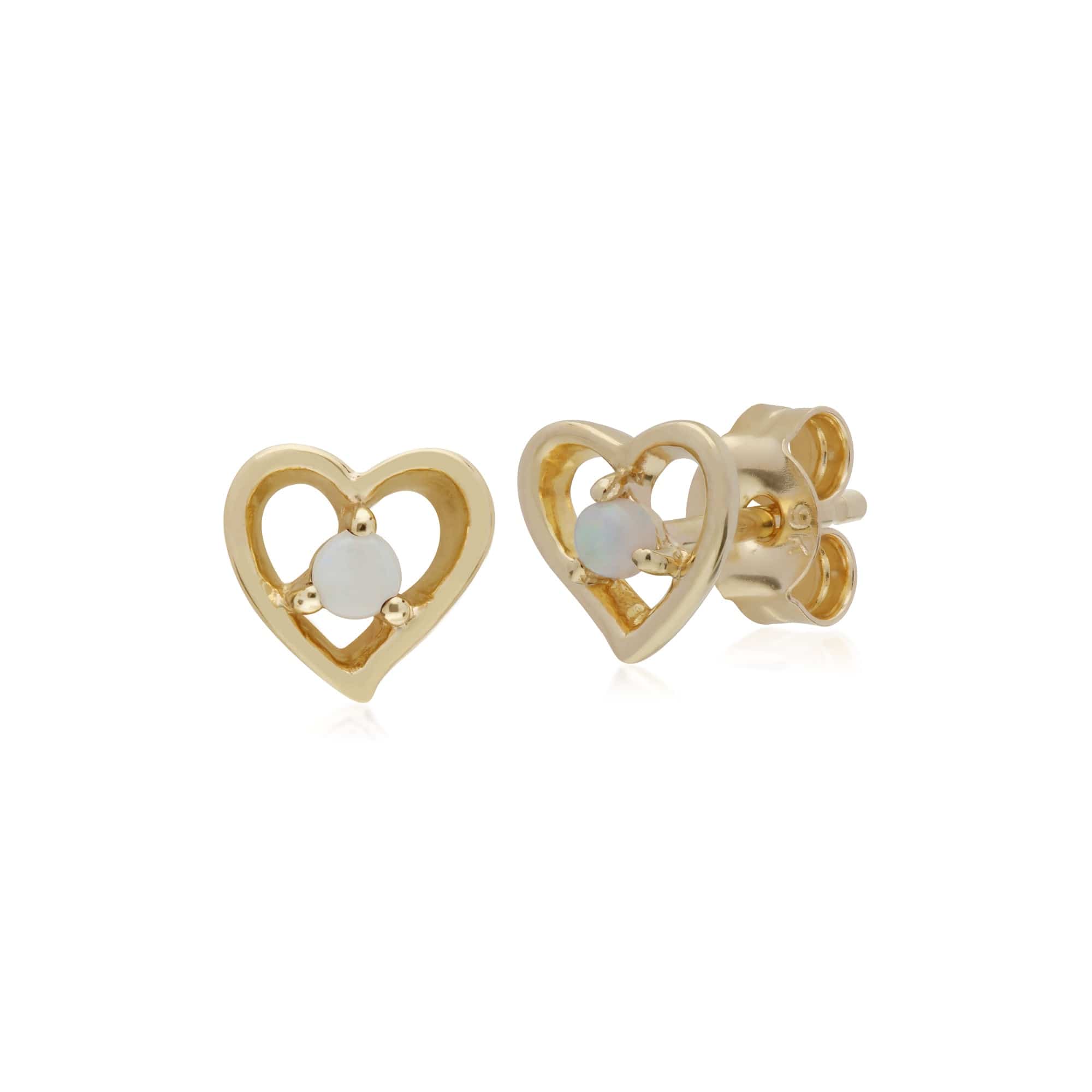 Gemondo 9ct Yellow Gold Opal Single Stone Heart Stud Earrings - Gemondo