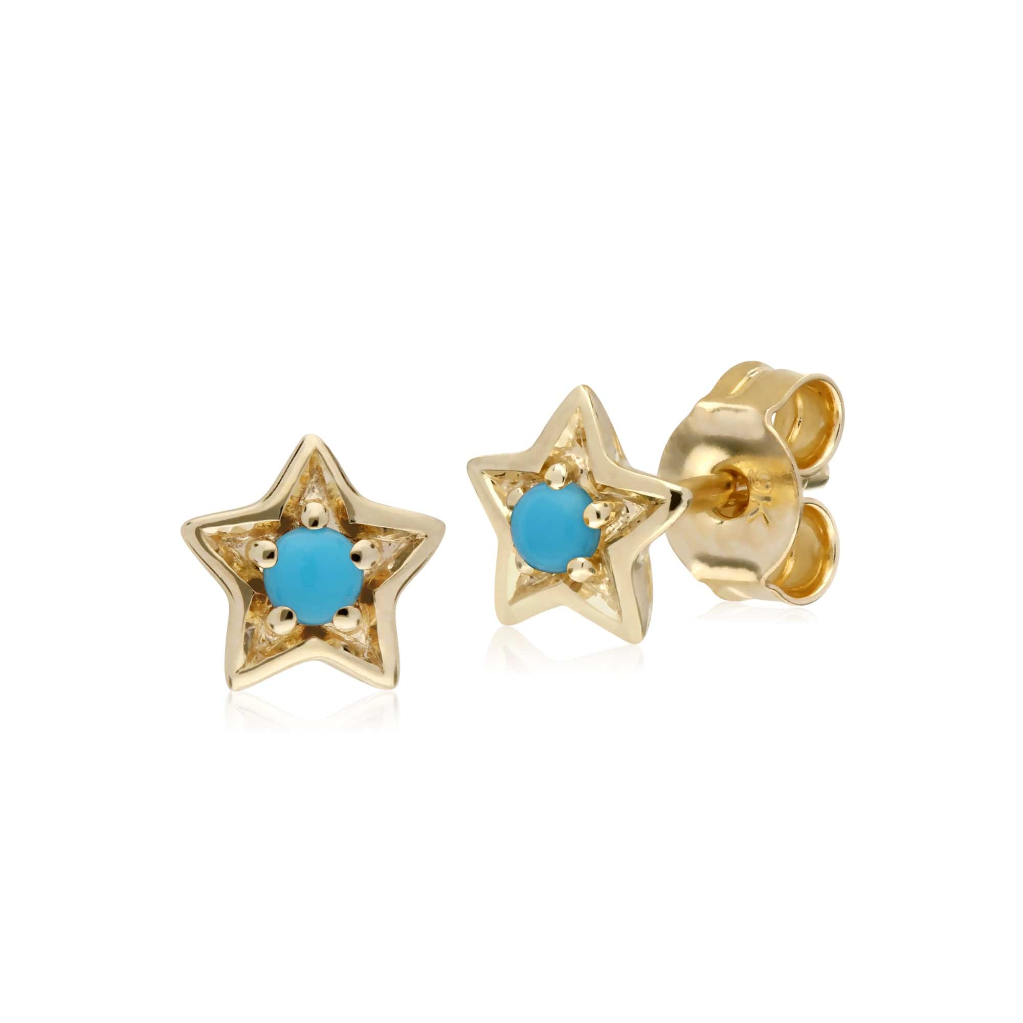 Gemondo 9ct Yellow Gold Turquoise Single Stone Star Stud Earrings - Gemondo