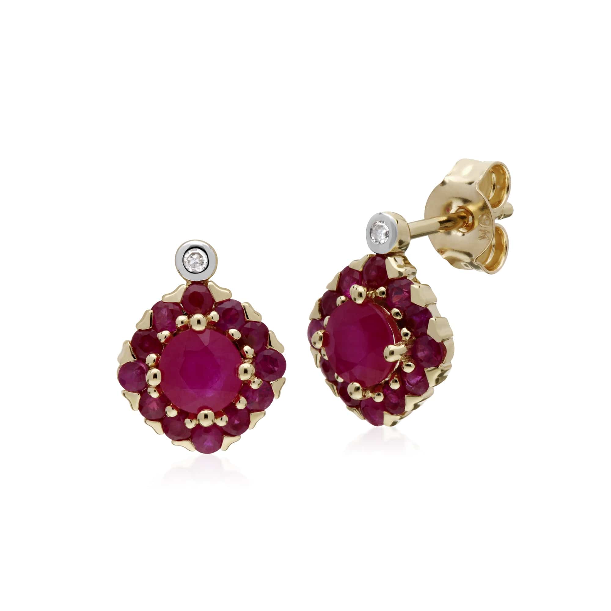 Classic Ruby & Diamond Cluster Stud Earrings & Pendant Set Image 2