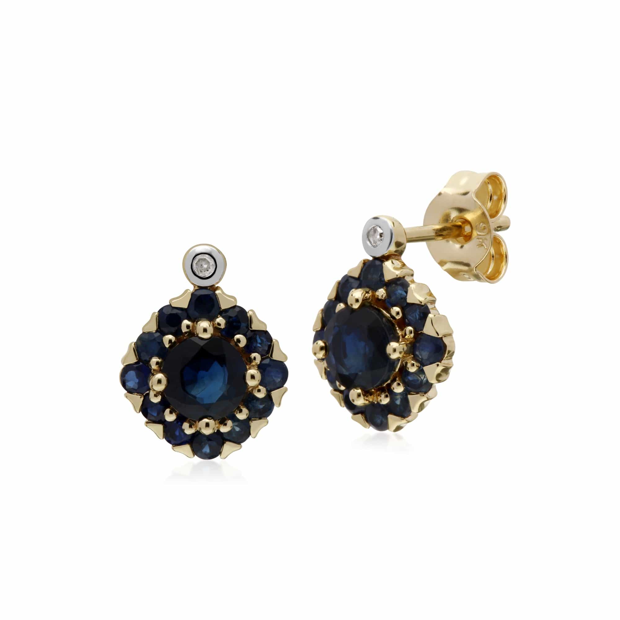Classic Sapphire & Diamond Cluster Stud Earrings & Pendant Set Image 2